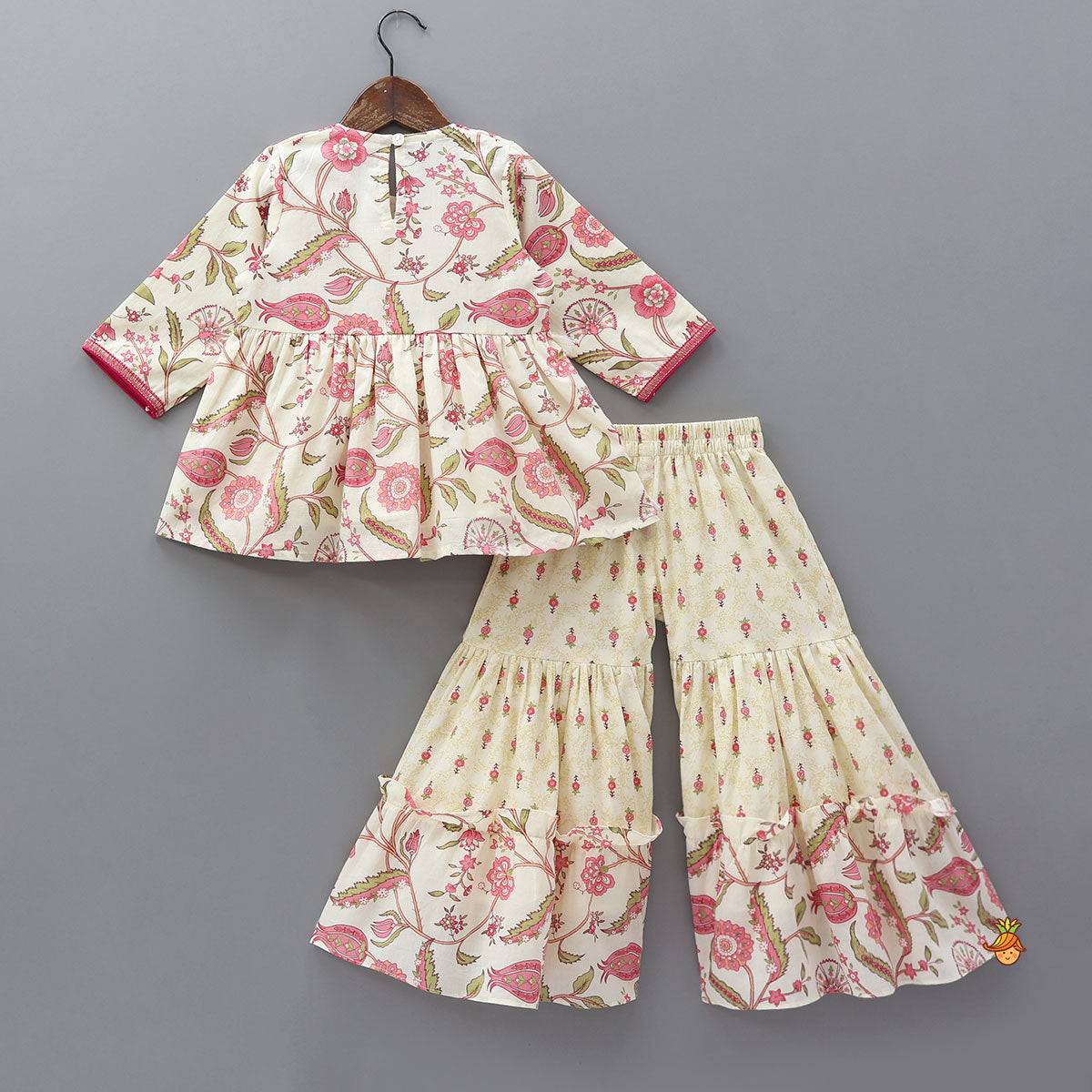 Printed Flap Top And Sharara With Matching Dupatta