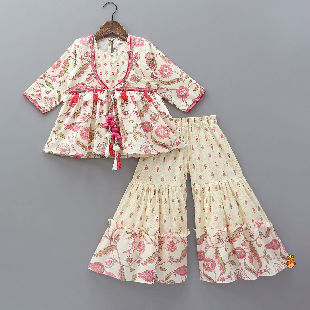 Printed Flap Top And Sharara With Matching Dupatta