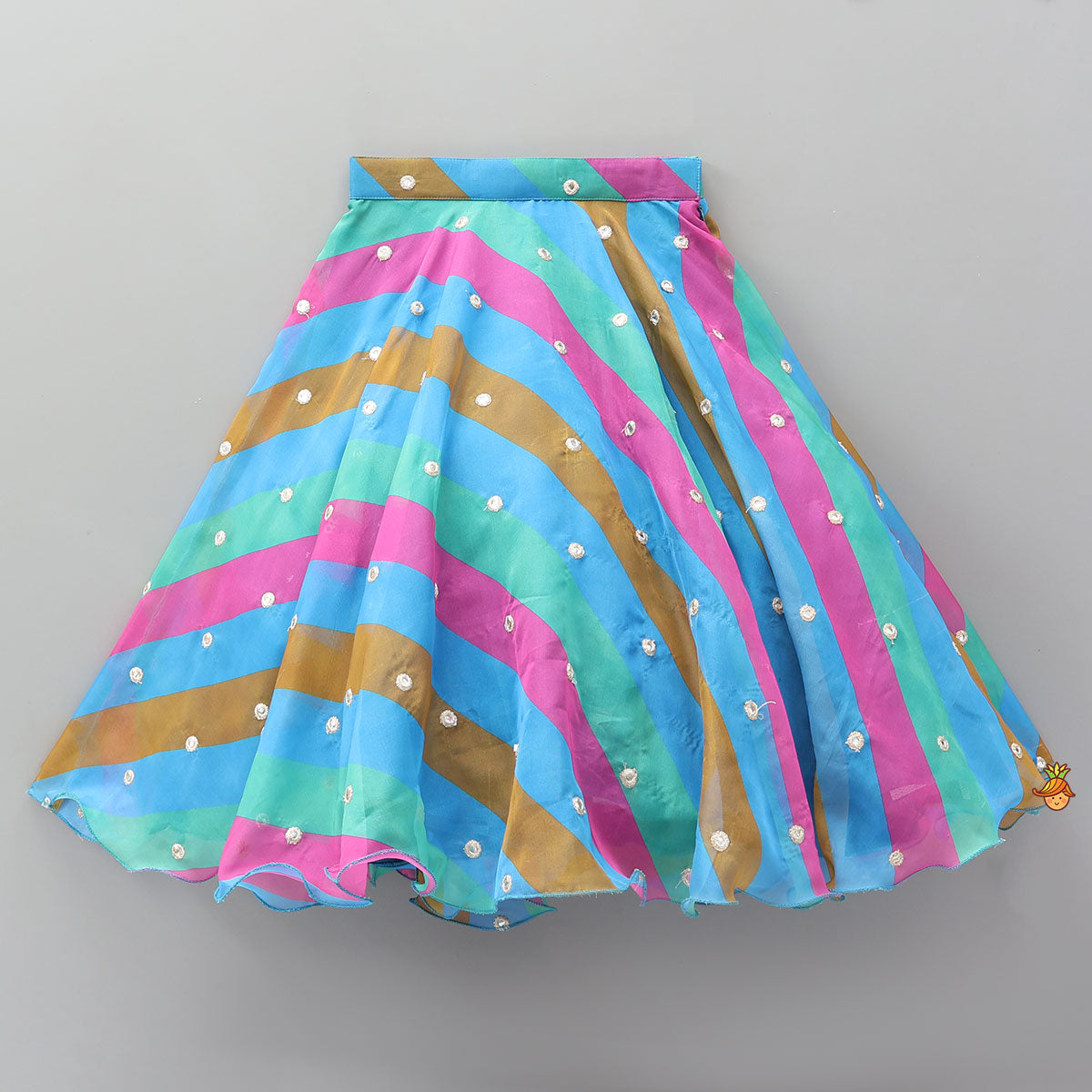 Twisted Gathered Faux Mirror Work Crop Top And Flared Lehenga