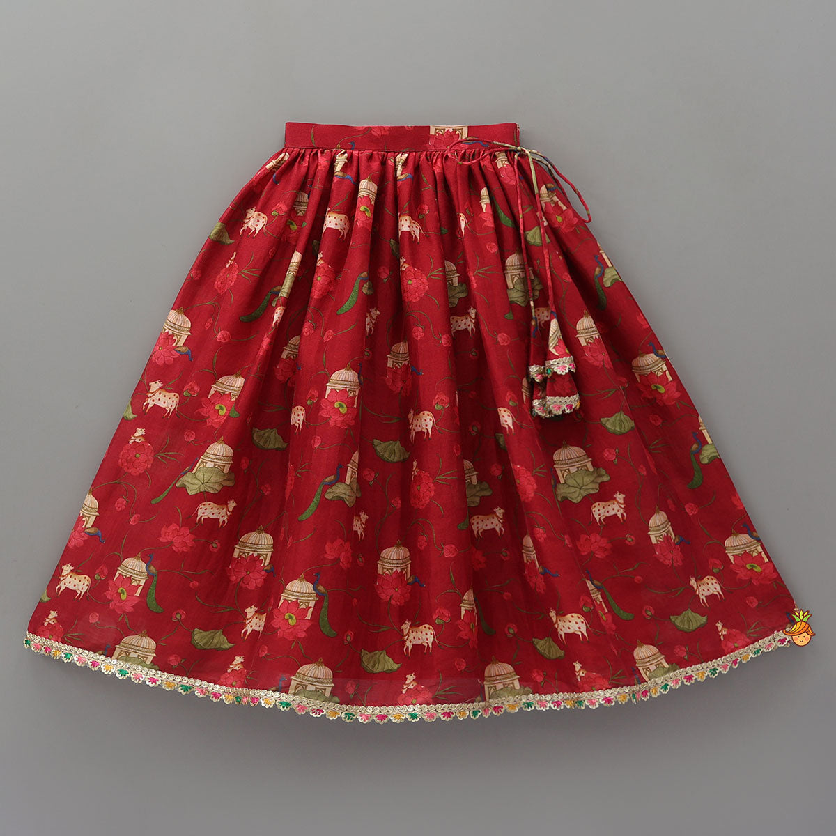 Ethnic Print Halter Neck Crop Top With Flared Lehenga