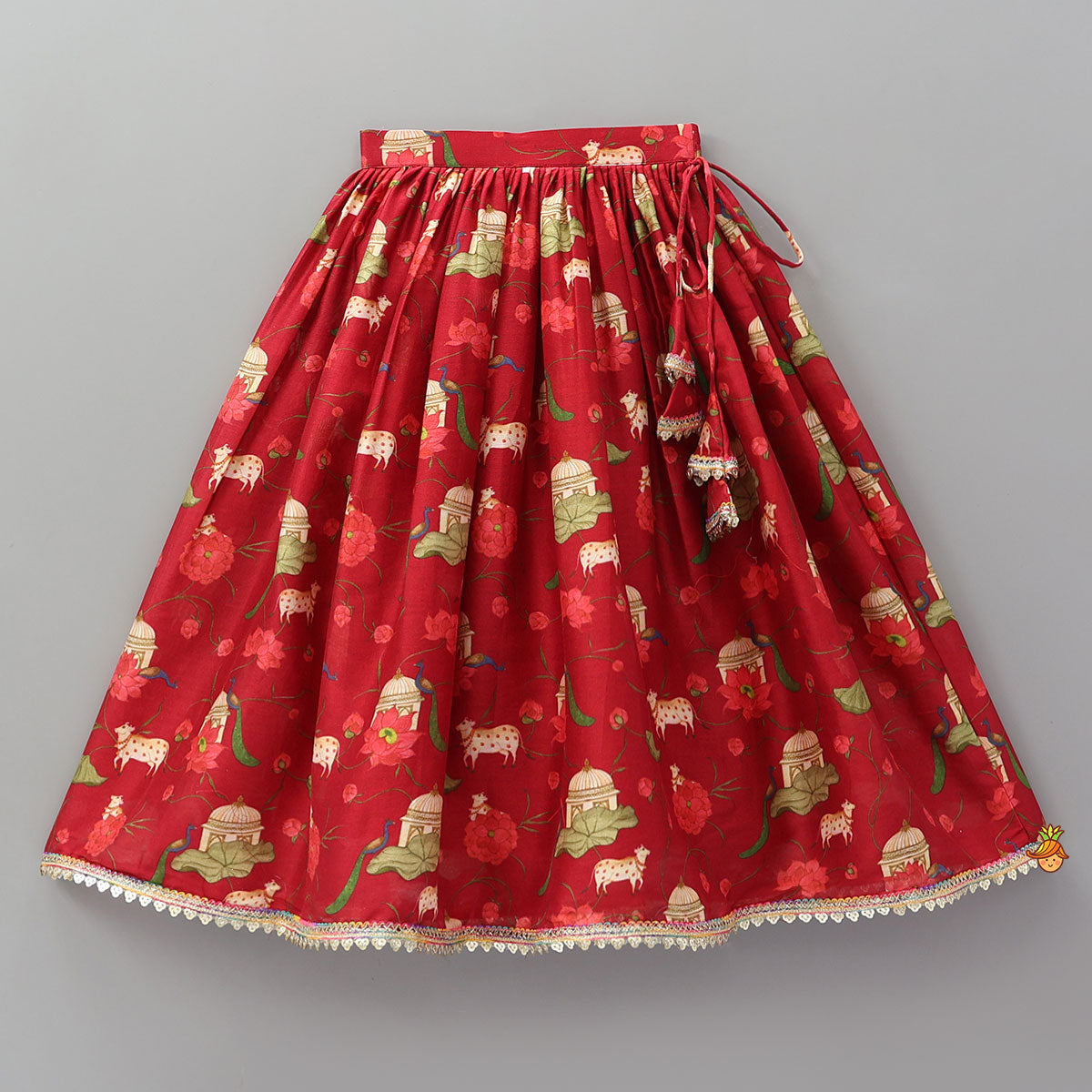 Ethnic Print Halter Neck Crop Top With Flared Lehenga