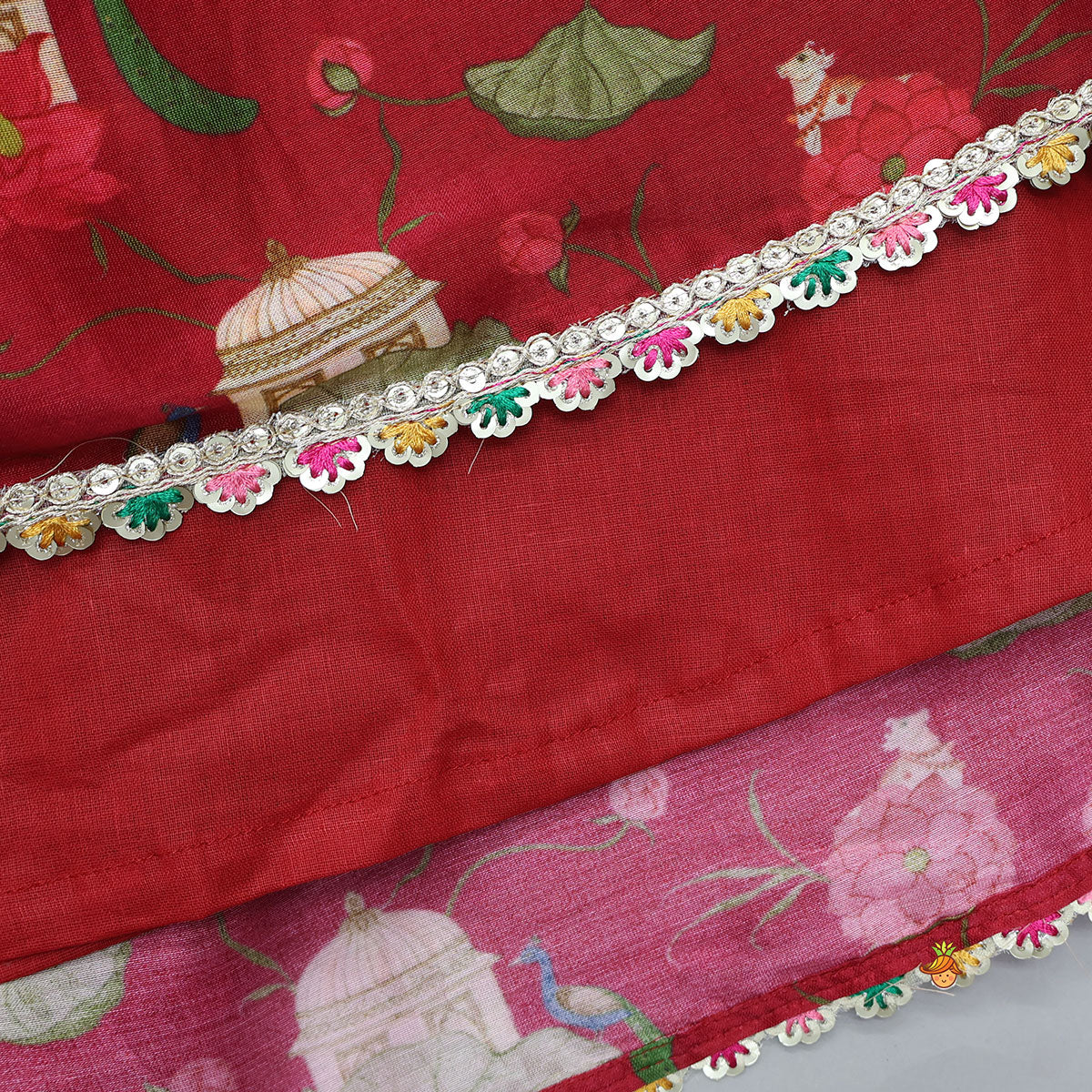 Ethnic Print Halter Neck Crop Top With Flared Lehenga