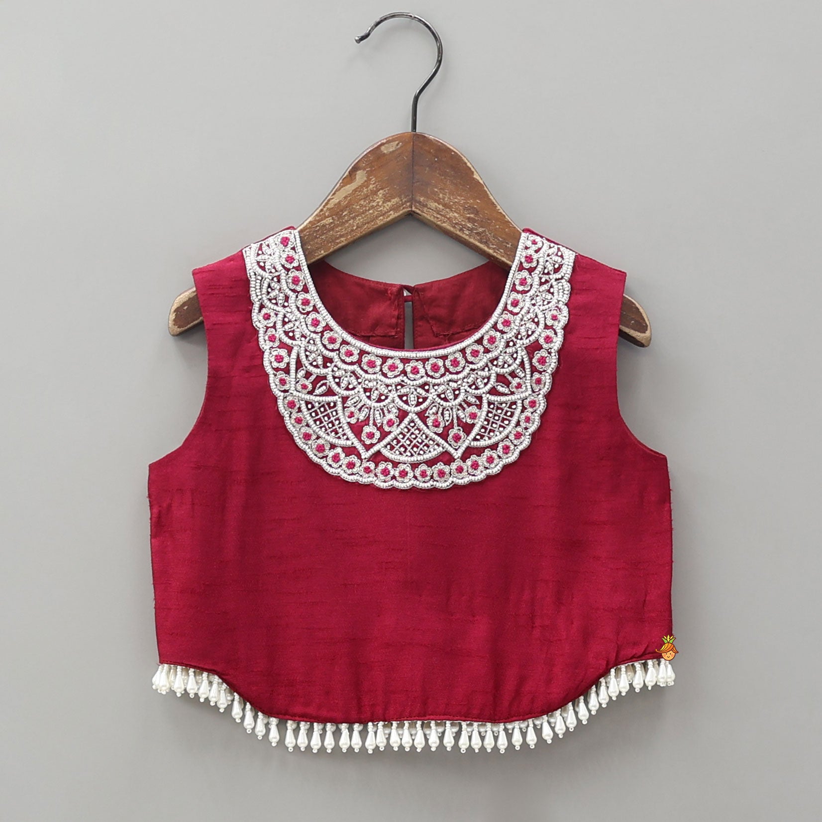 Mysore Silk Beaded Tassel Top And Palazzo Set With Organza Dupatta