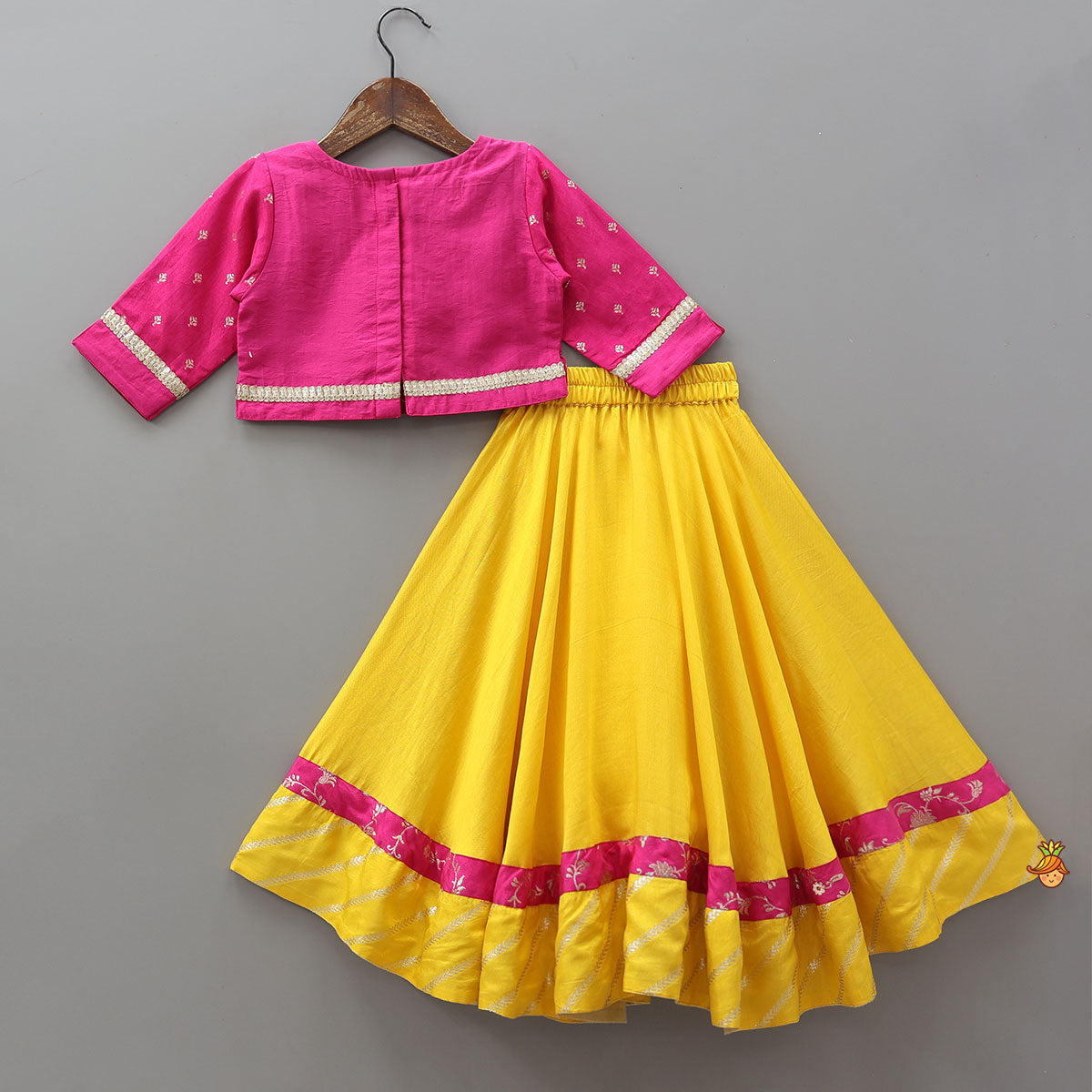 Crop Top And Contrasting Flared Lehenga With Dupatta