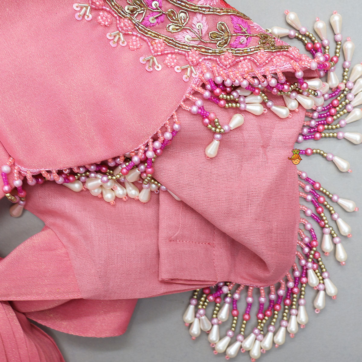 Tassel Detailed Shimmery Crop Top And Layered Lehenga