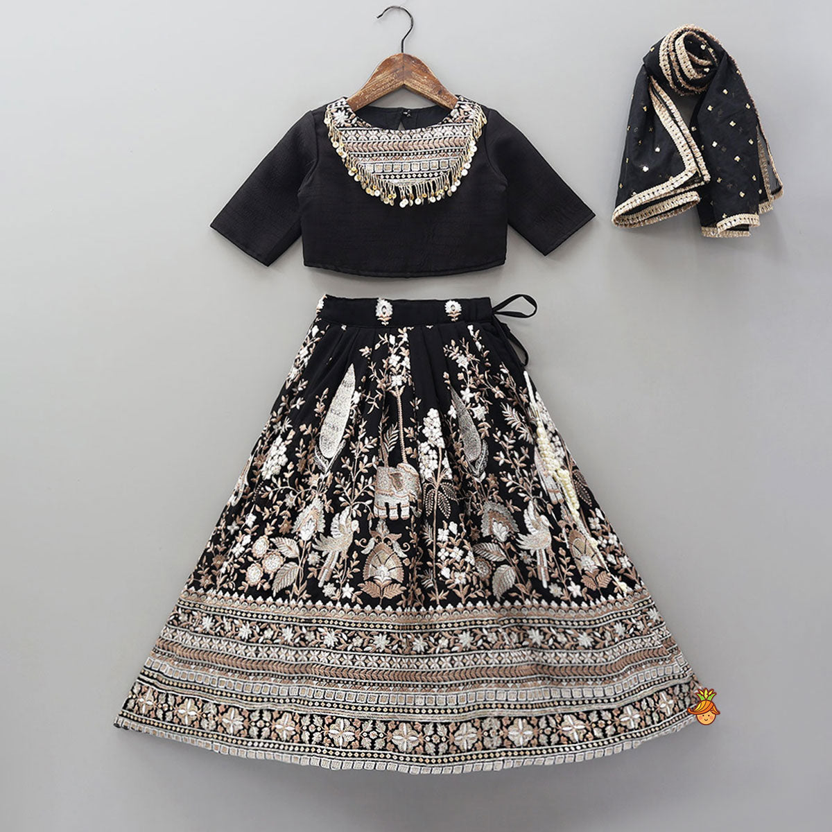 Crop Top And Heavy Thread Embroidered Lehenga With Organza Dupatta