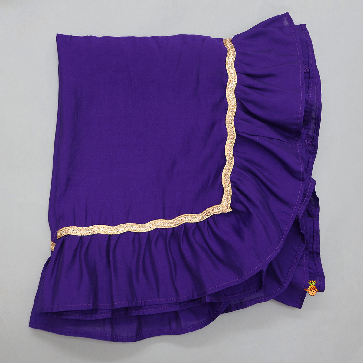 Ruffle Sleeves Top And Lace Work Lehenga With Matching Dupatta