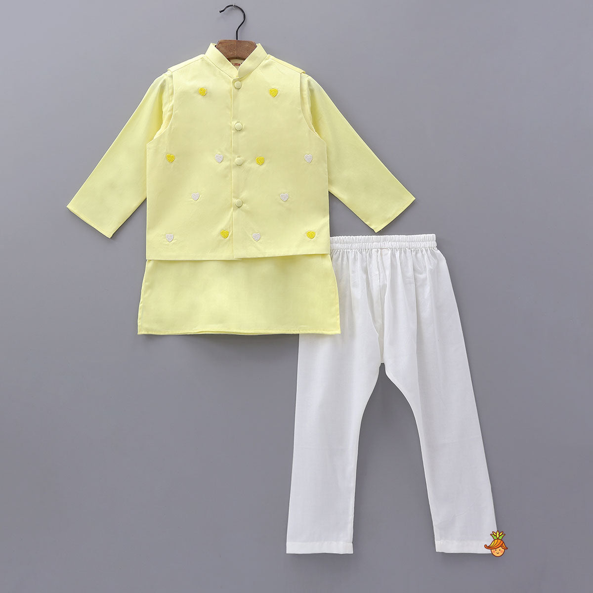 Kurta With Heart Motif Embroidered Jacket And Churidar