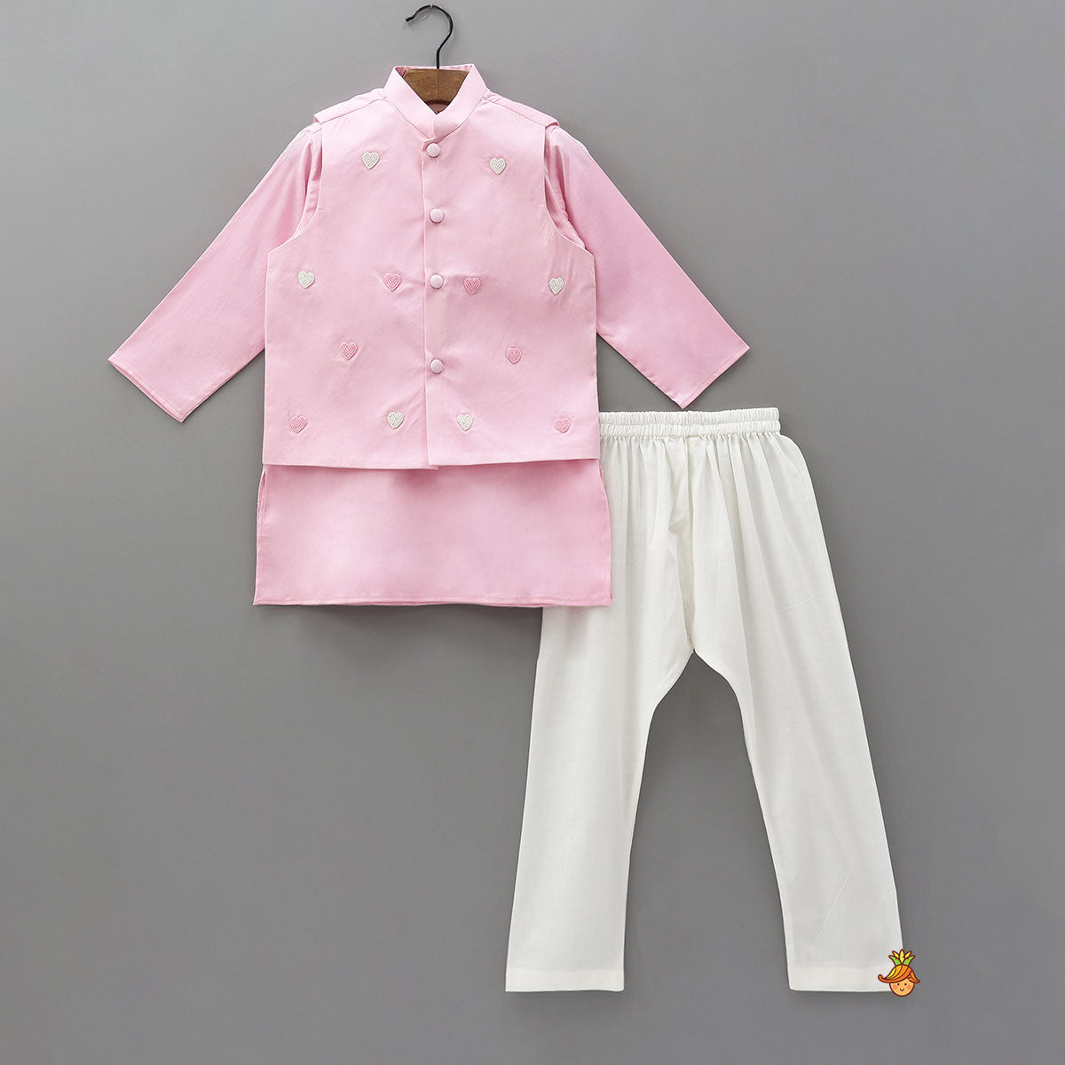 Ethnic Kurta With Heart Motif Embroidered Jacket And Churidar