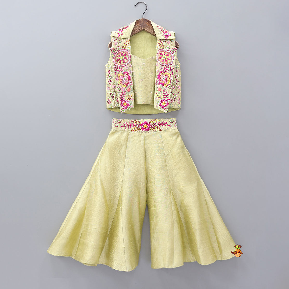 Strappy Crop Top With Intricate Embroidered Jacket And Palazzo
