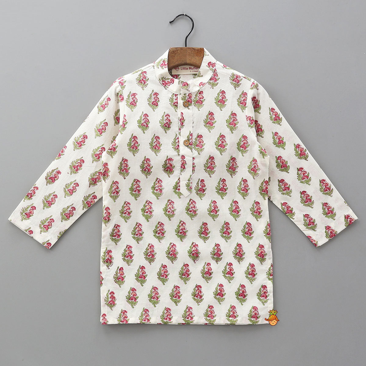 Floral Printed Kurta And Chevron Printed Jacket With Matching Dhoti