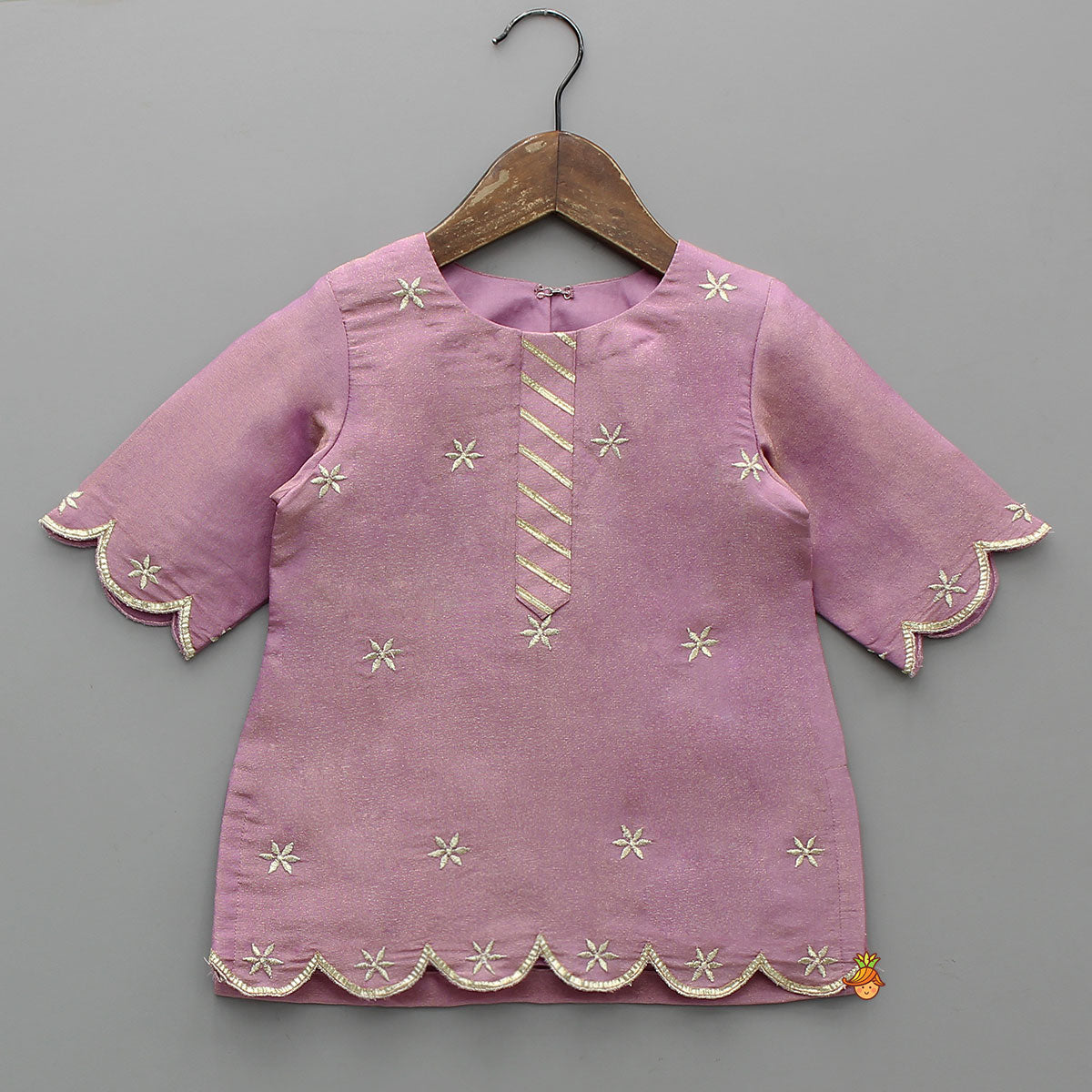 Shimmery Scalloped Design Kurti With Palazzo And Net Dupatta
