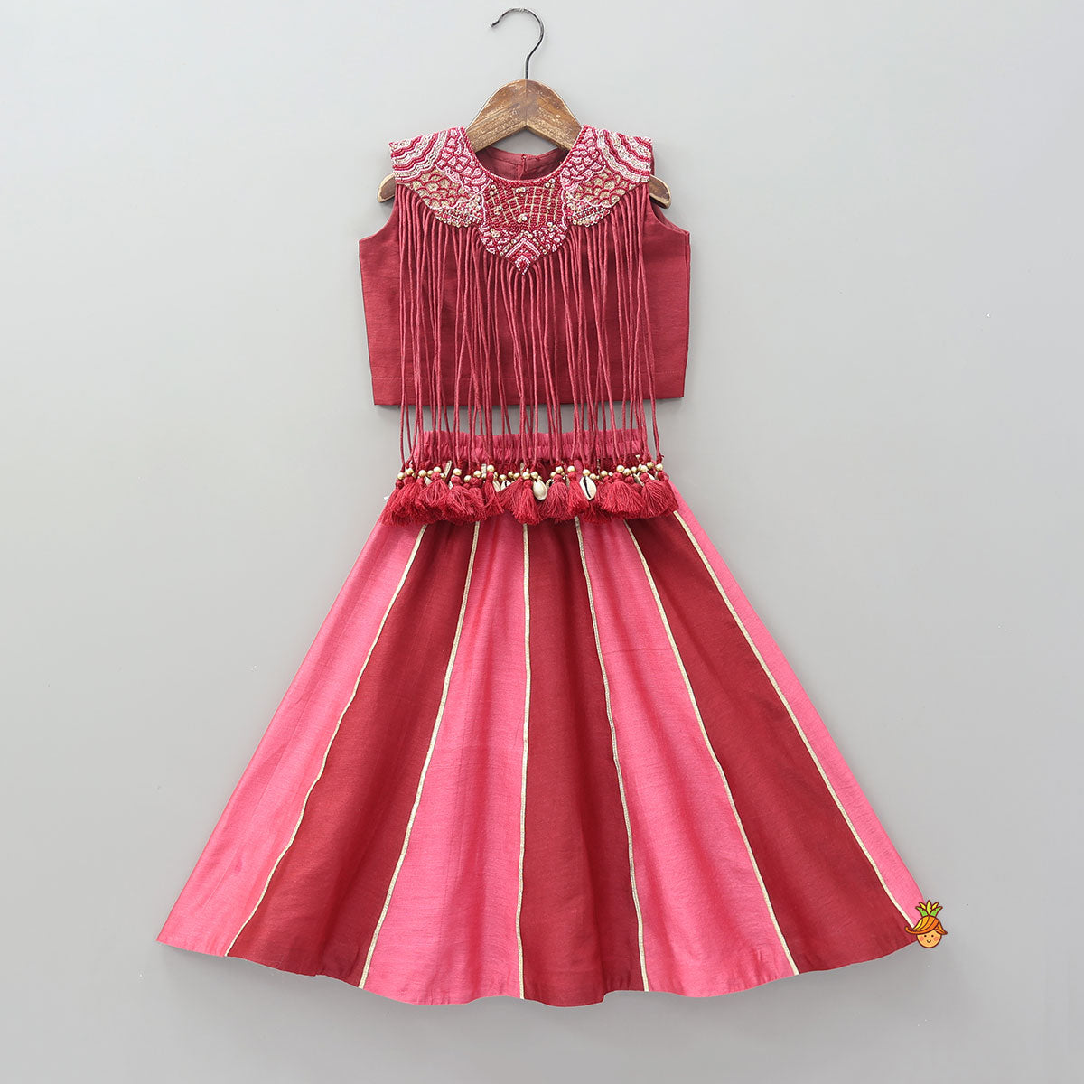 Hanging Fringe Tassel Crop Top And Lehenga