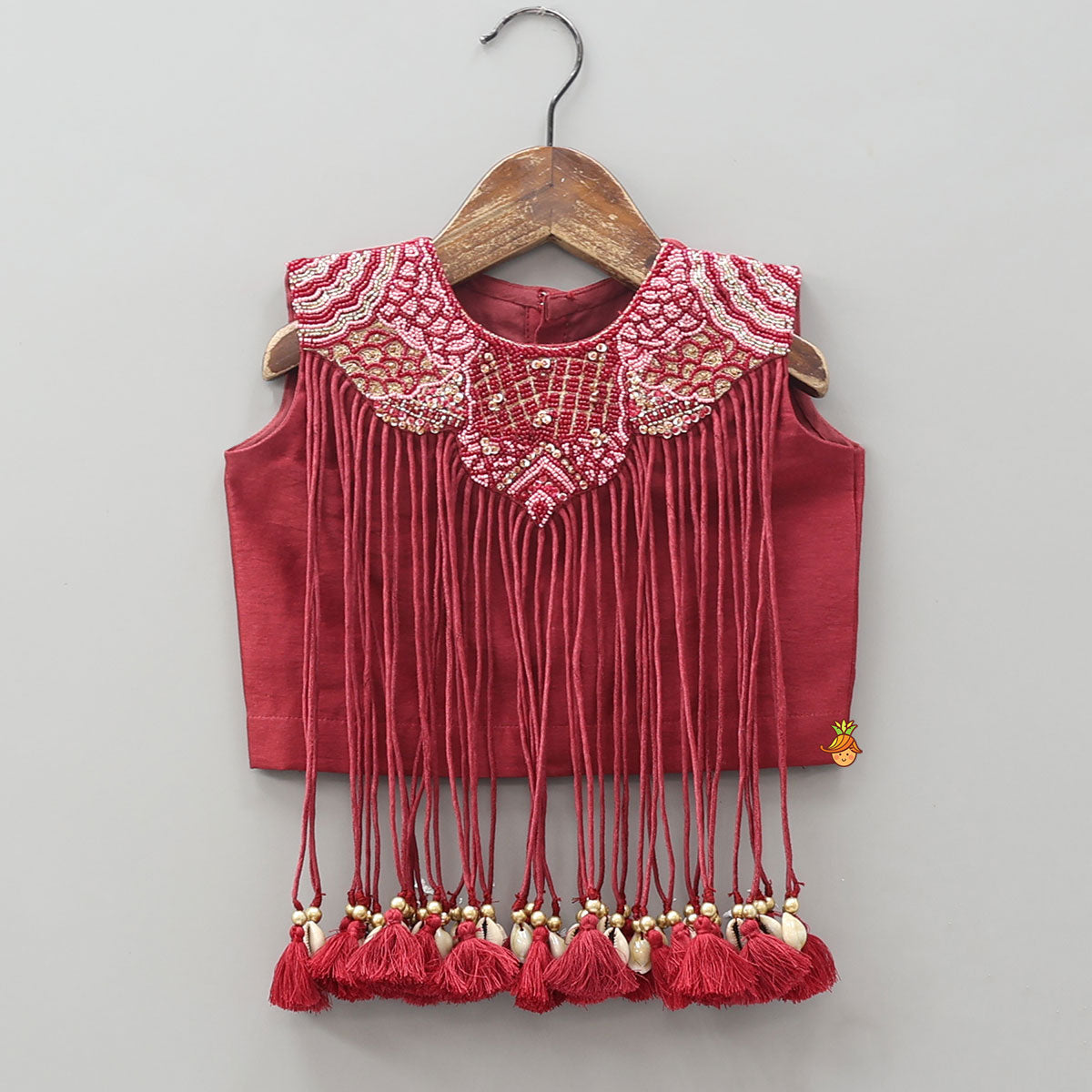Hanging Fringe Tassel Crop Top And Lehenga