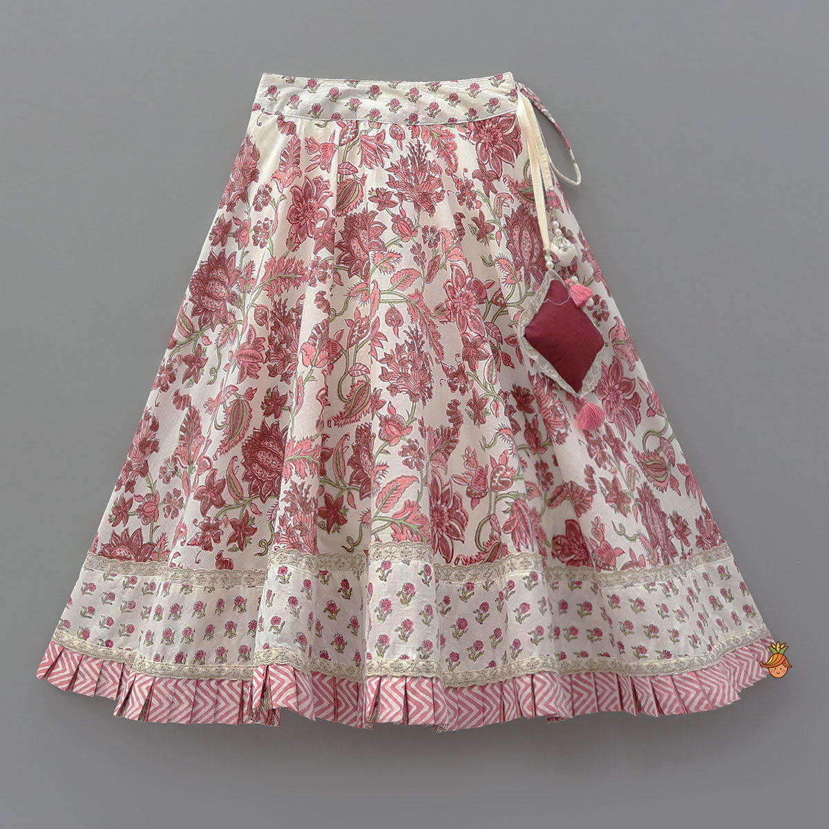 Hand Block Printed Crop Top And Pleated Hem Lehenga With Matching Dupatta