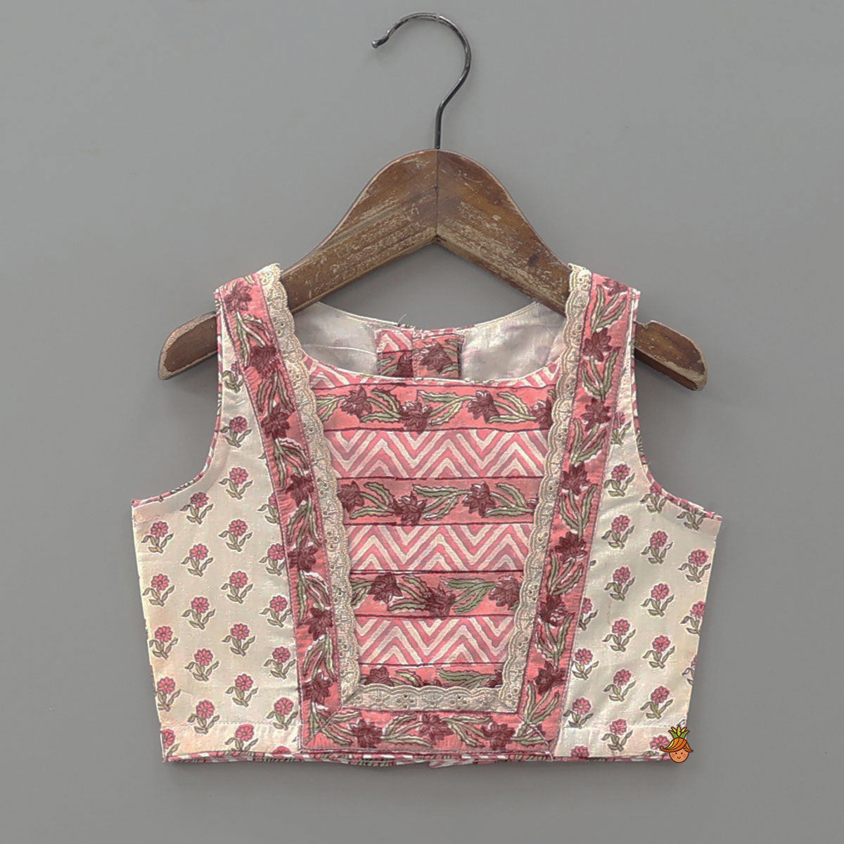 Hand Block Floral Printed Top And Pleated Hem Lehenga With Matching Dupatta
