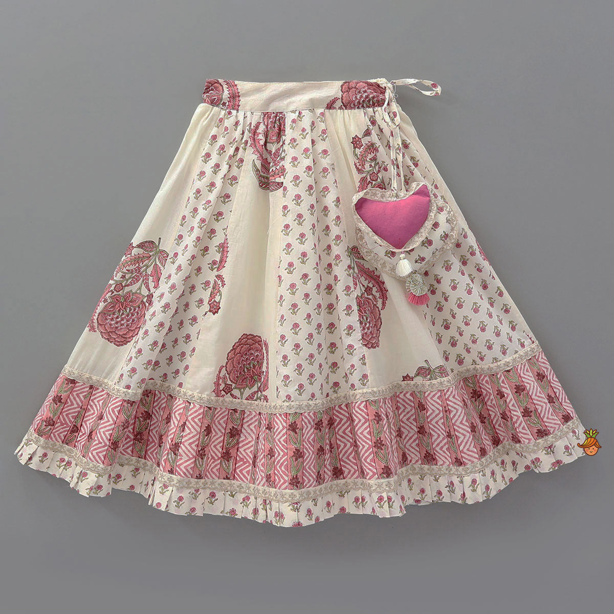 Hand Block Floral Printed Top And Pleated Hem Lehenga With Matching Dupatta
