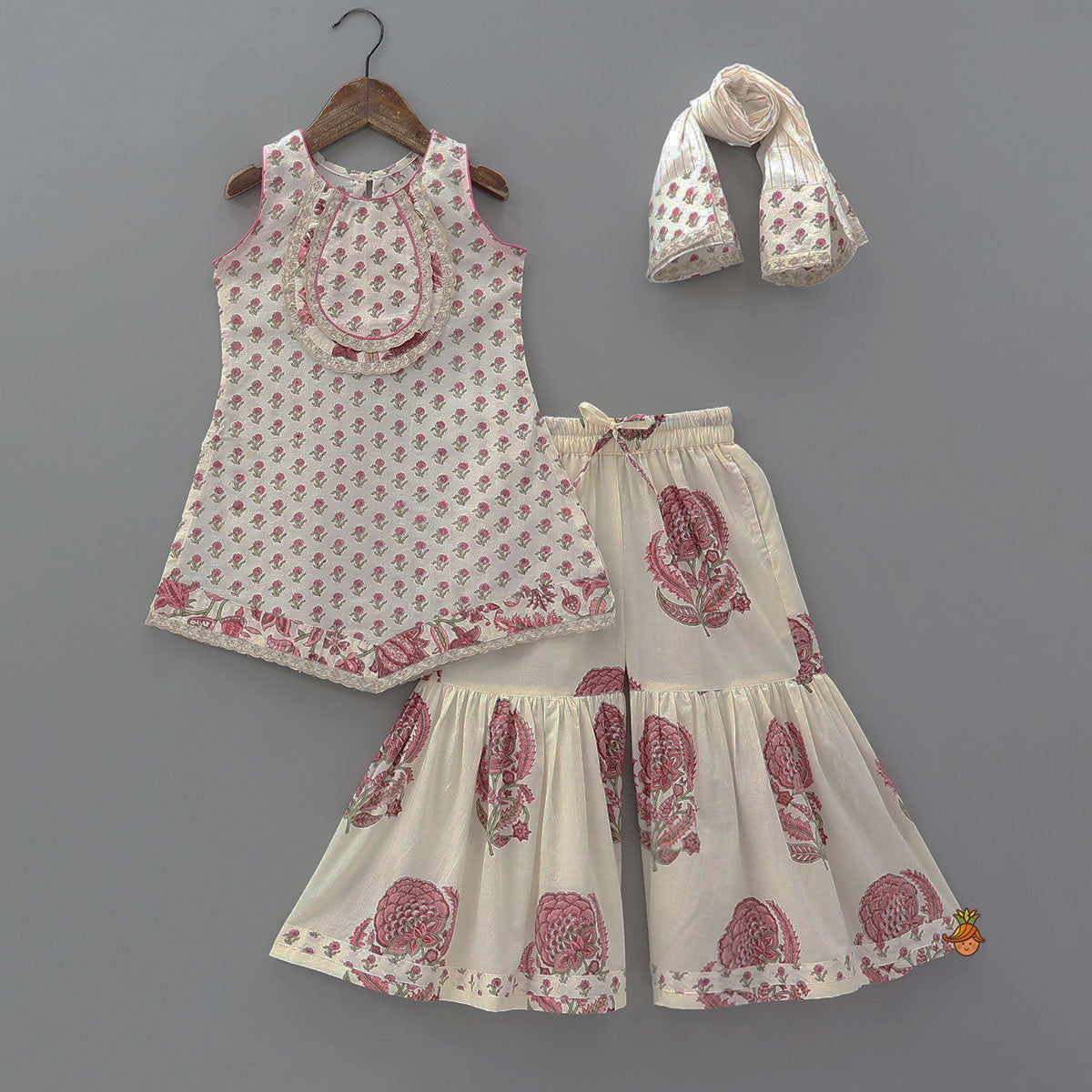 Floral Stylish Kurti And Insert Pocket Sharara With Matching Dupatta