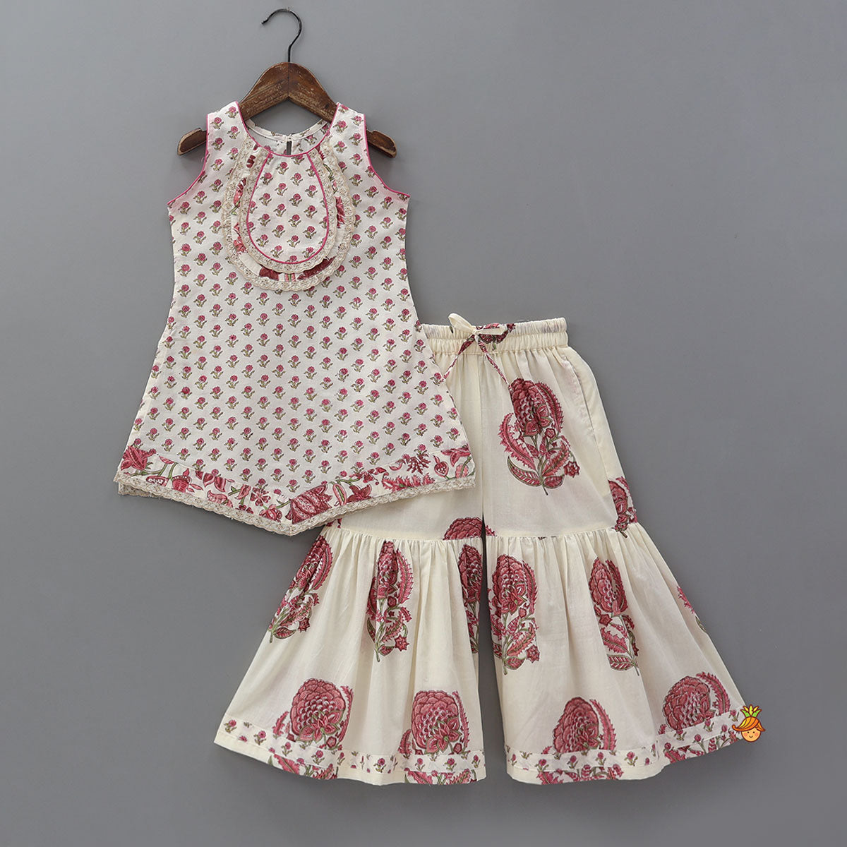 Floral Stylish Kurti And Insert Pocket Sharara With Matching Dupatta