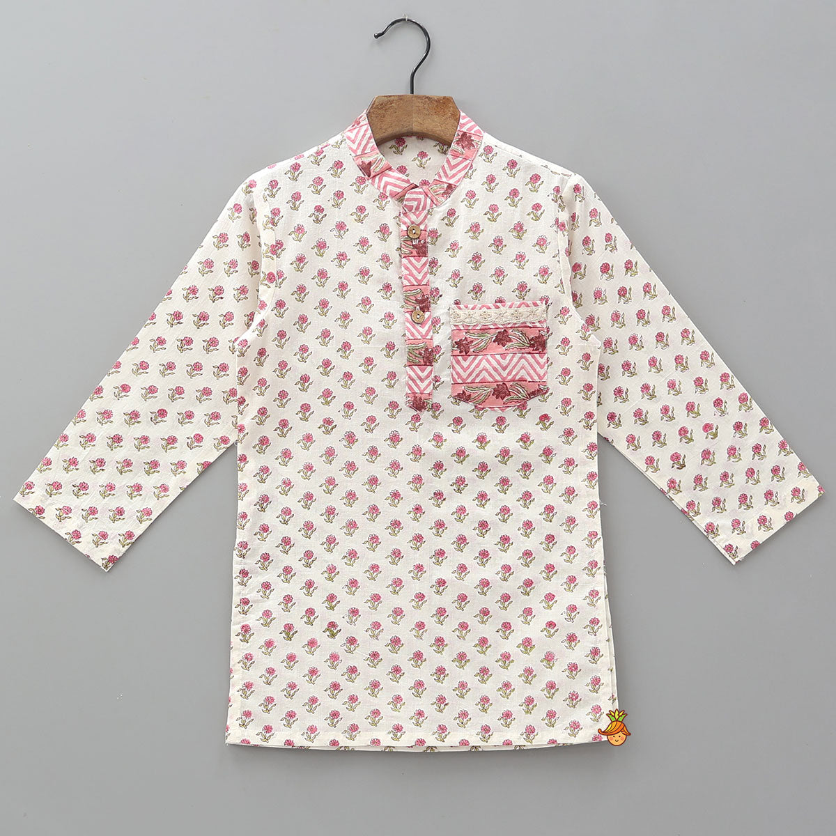 Hand Block Floral Printed Kurta And Pyjama