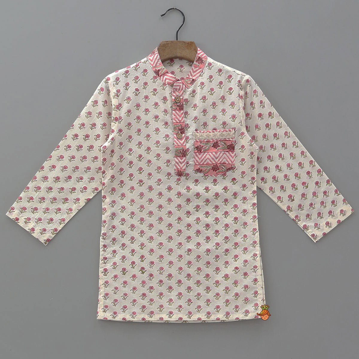 Hand Block Floral Printed Kurta And Pyjama