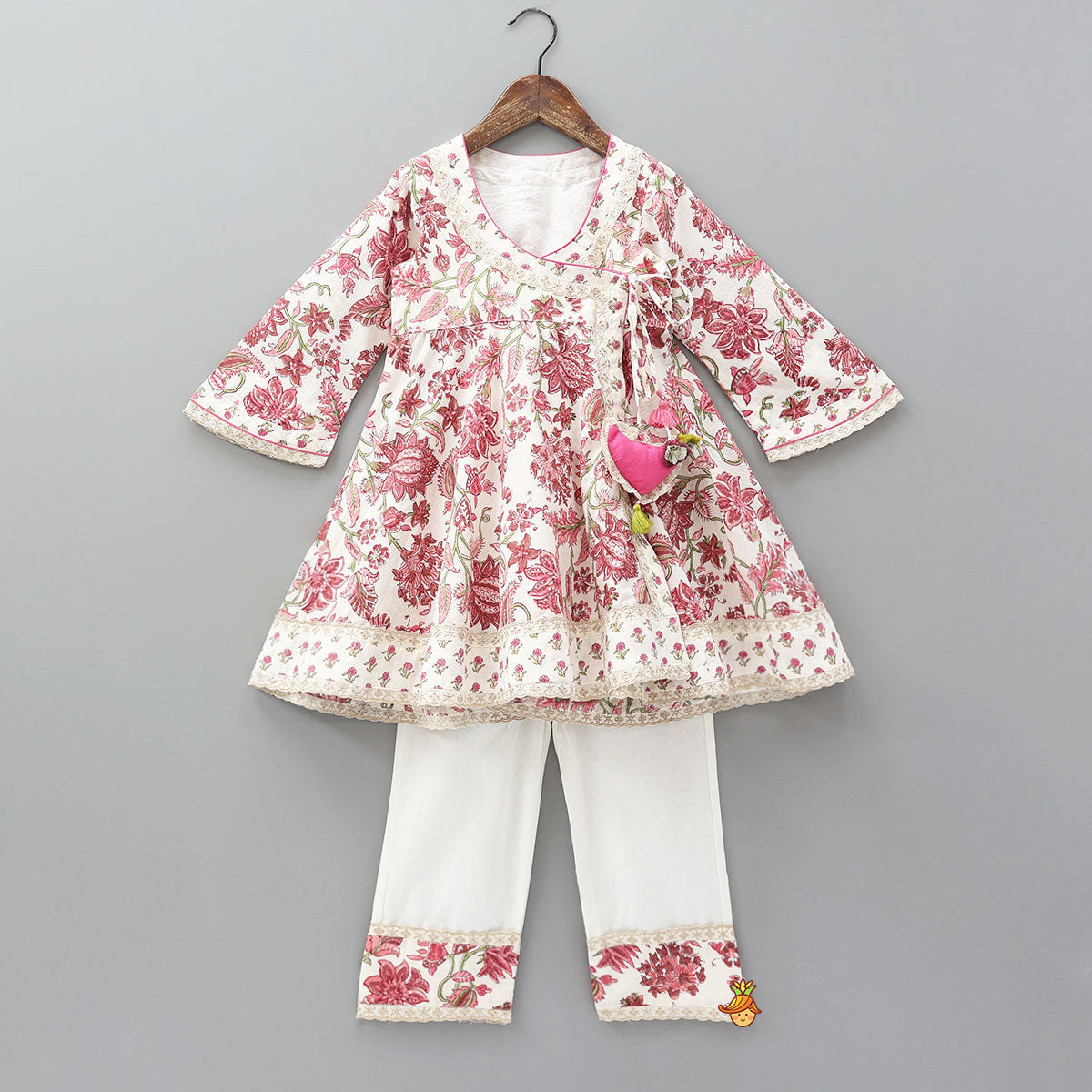 Sweetheart Tassel Detailed Hand Block Printed Angarkha Kurti And Pant