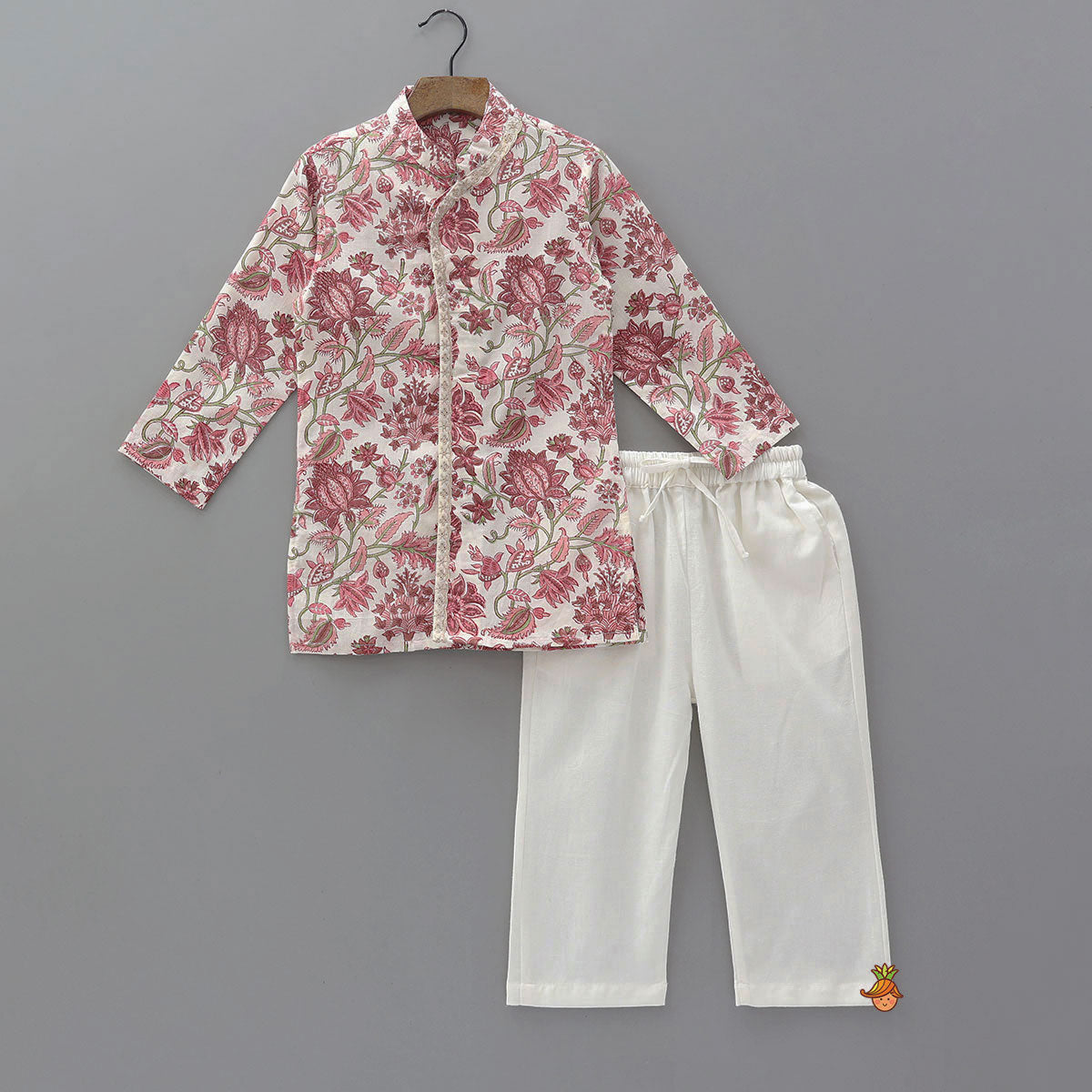 Hand Block Floral Printed Front Open Kurta And Pyjama