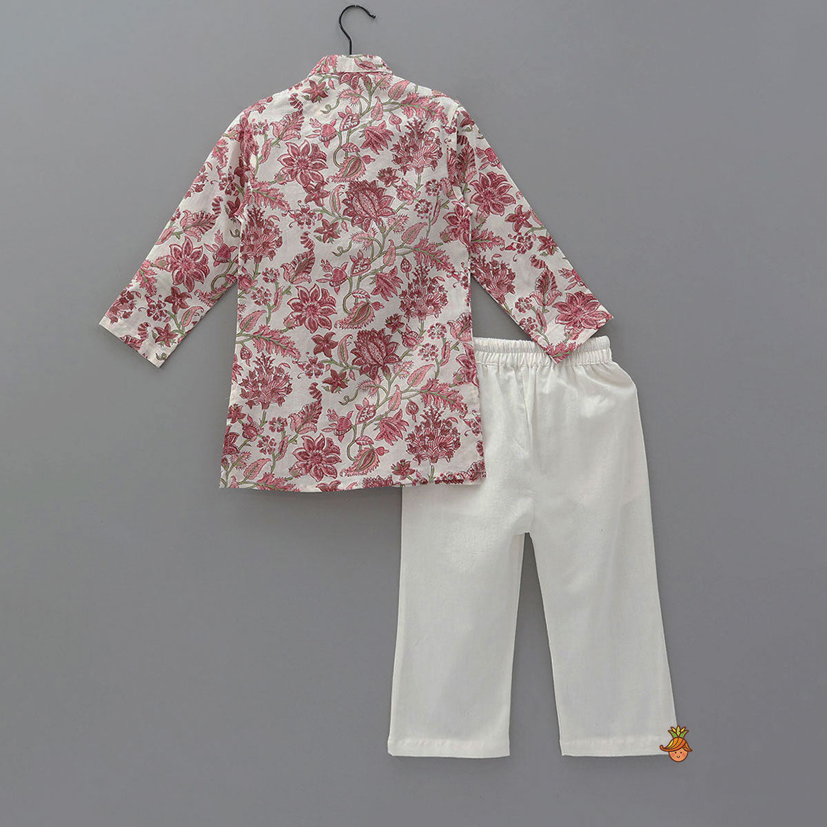 Hand Block Floral Printed Front Open Kurta And Pyjama