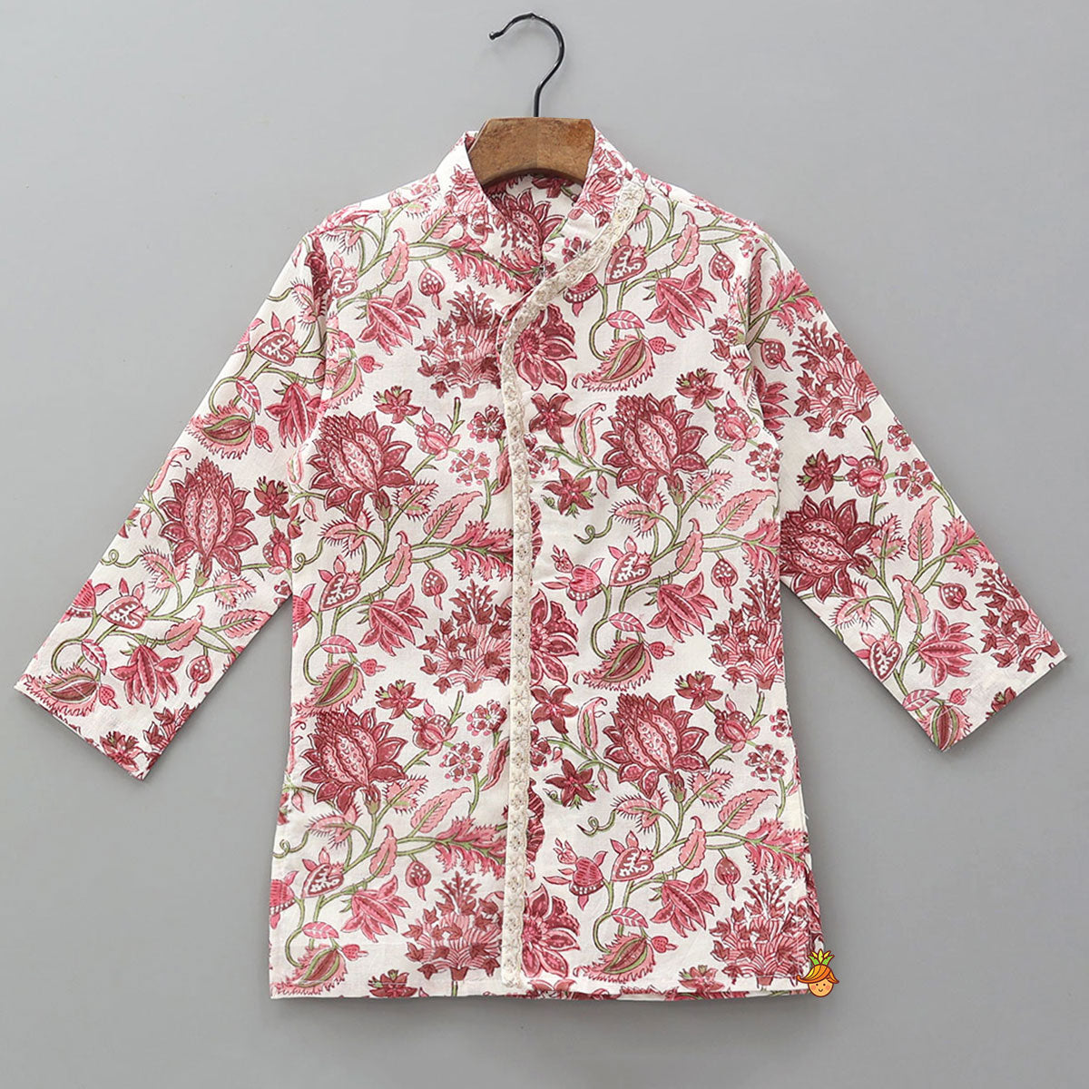 Hand Block Floral Printed Front Open Kurta And Pyjama
