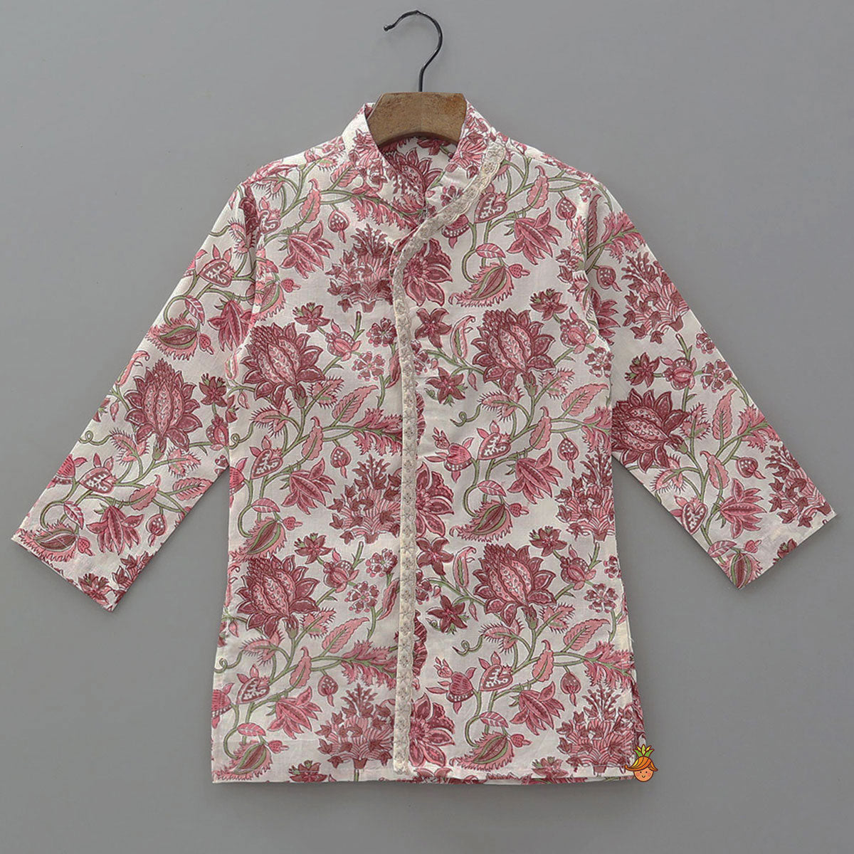 Hand Block Floral Printed Front Open Kurta And Pyjama