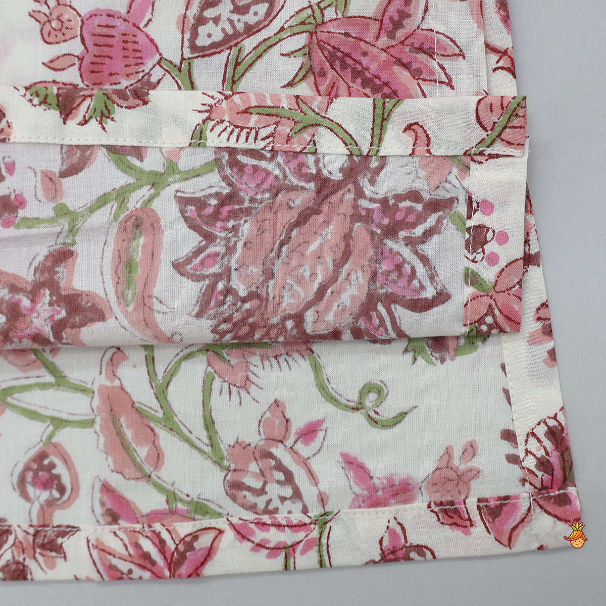 Hand Block Floral Printed Front Open Kurta And Pyjama