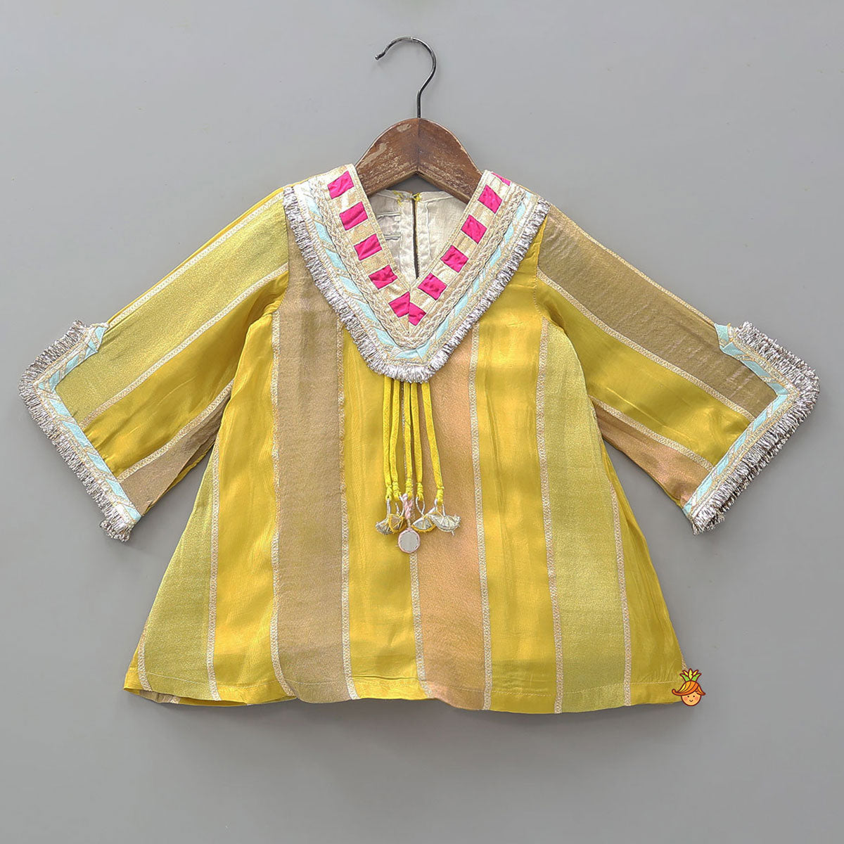 Striped A-Line Kurta With Tassel Details And Palazzo