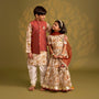 Round Neck Floral Top And Lace Work Lehenga With Matching Dupatta twinning model image 3