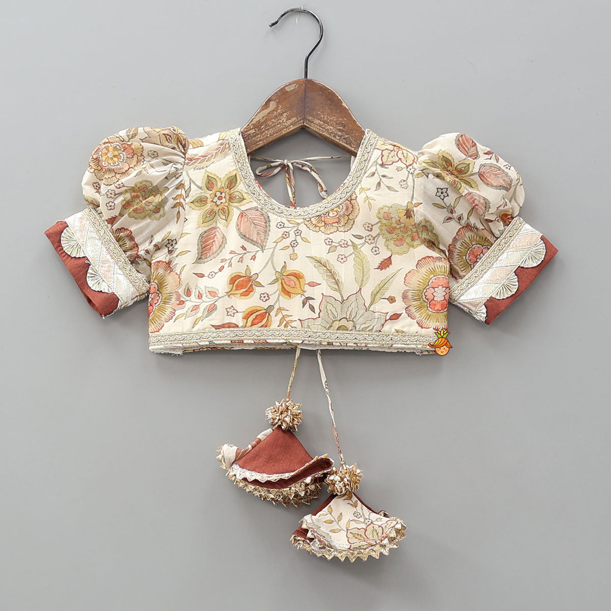 Round Neck Floral Top And Lace Work Lehenga With Matching Dupatta