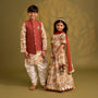 Round Neck Floral Top And Lace Work Lehenga With Matching Dupatta twinning model image 4