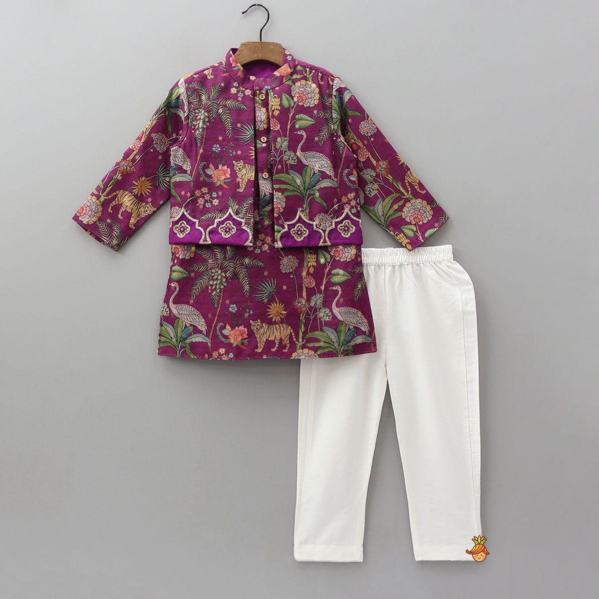 Jungle Printed Jacket Style Kurta With Pyjama