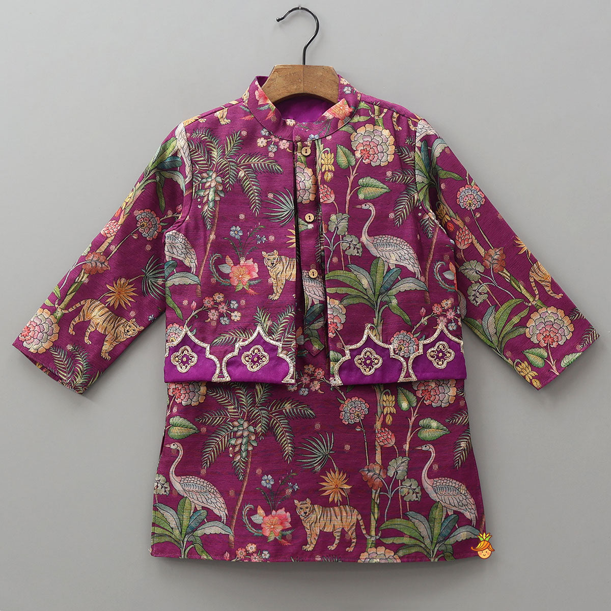 Jungle Printed Jacket Style Kurta With Pyjama