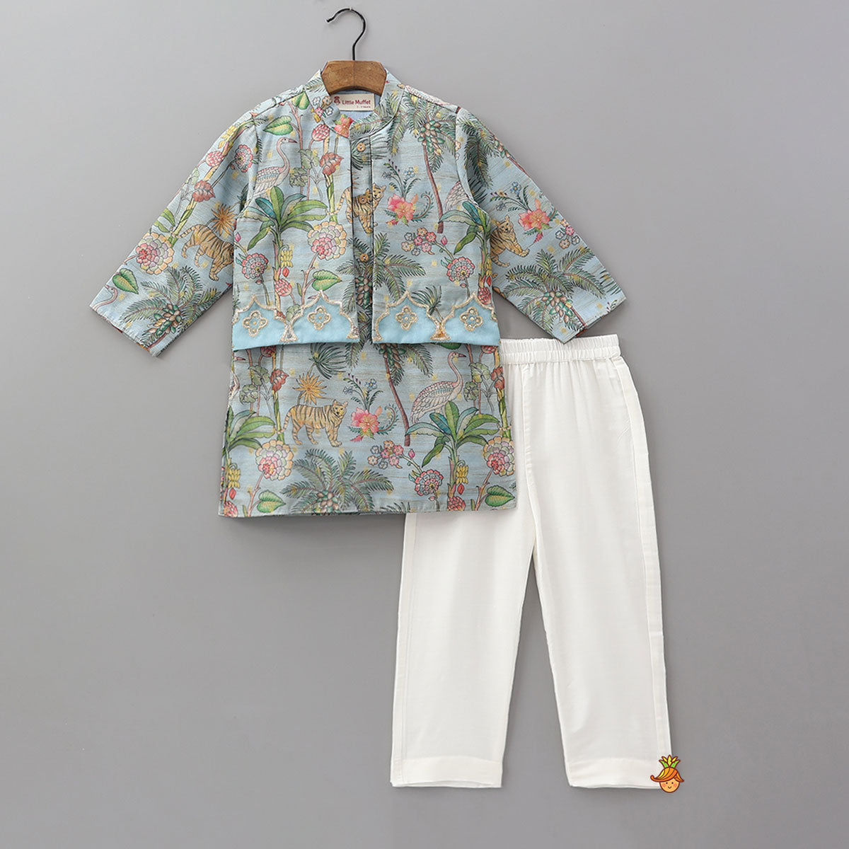 Jungle Printed Jacket Style Kurta With Pyjama