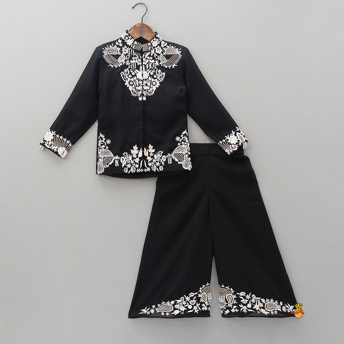 Floral Thread Embroidered Kurti And Flared Palazzo