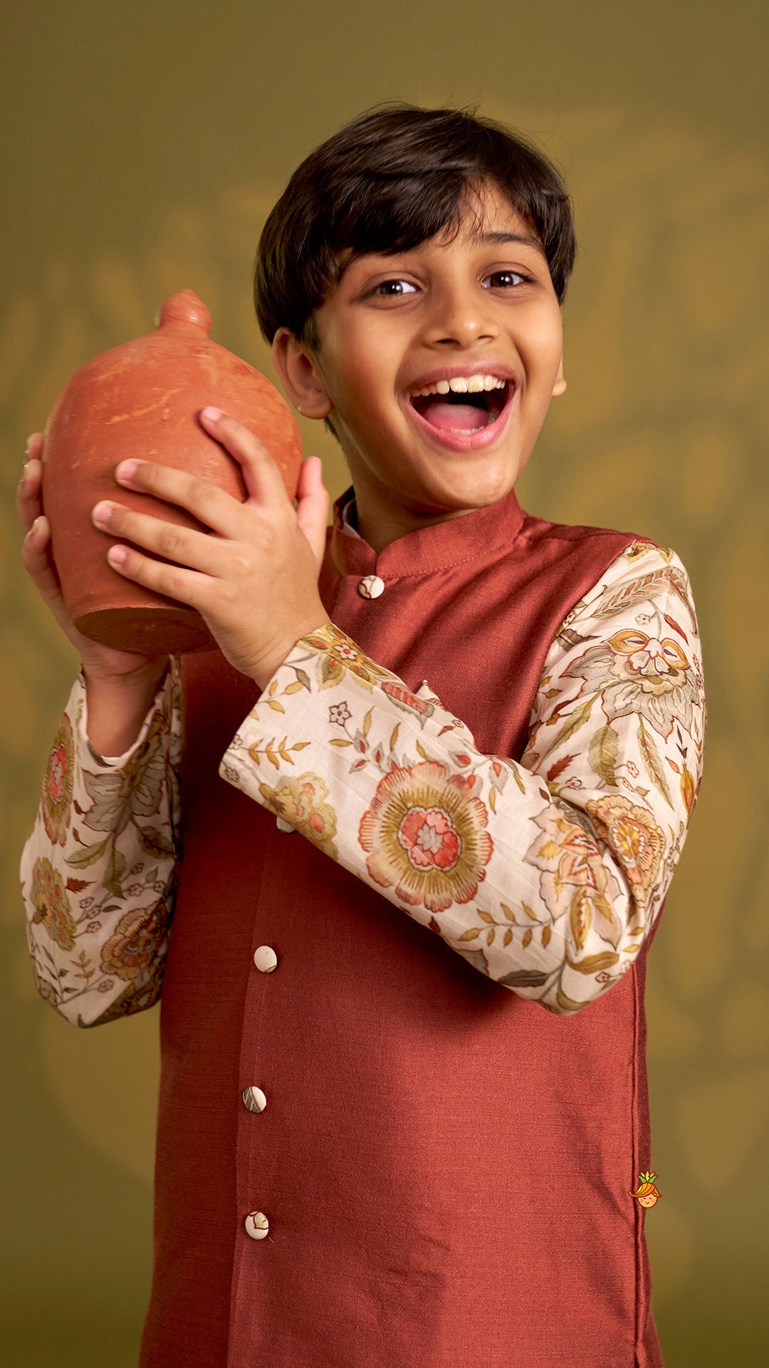 Printed Kurta With Asymmetric Jacket And Churidar