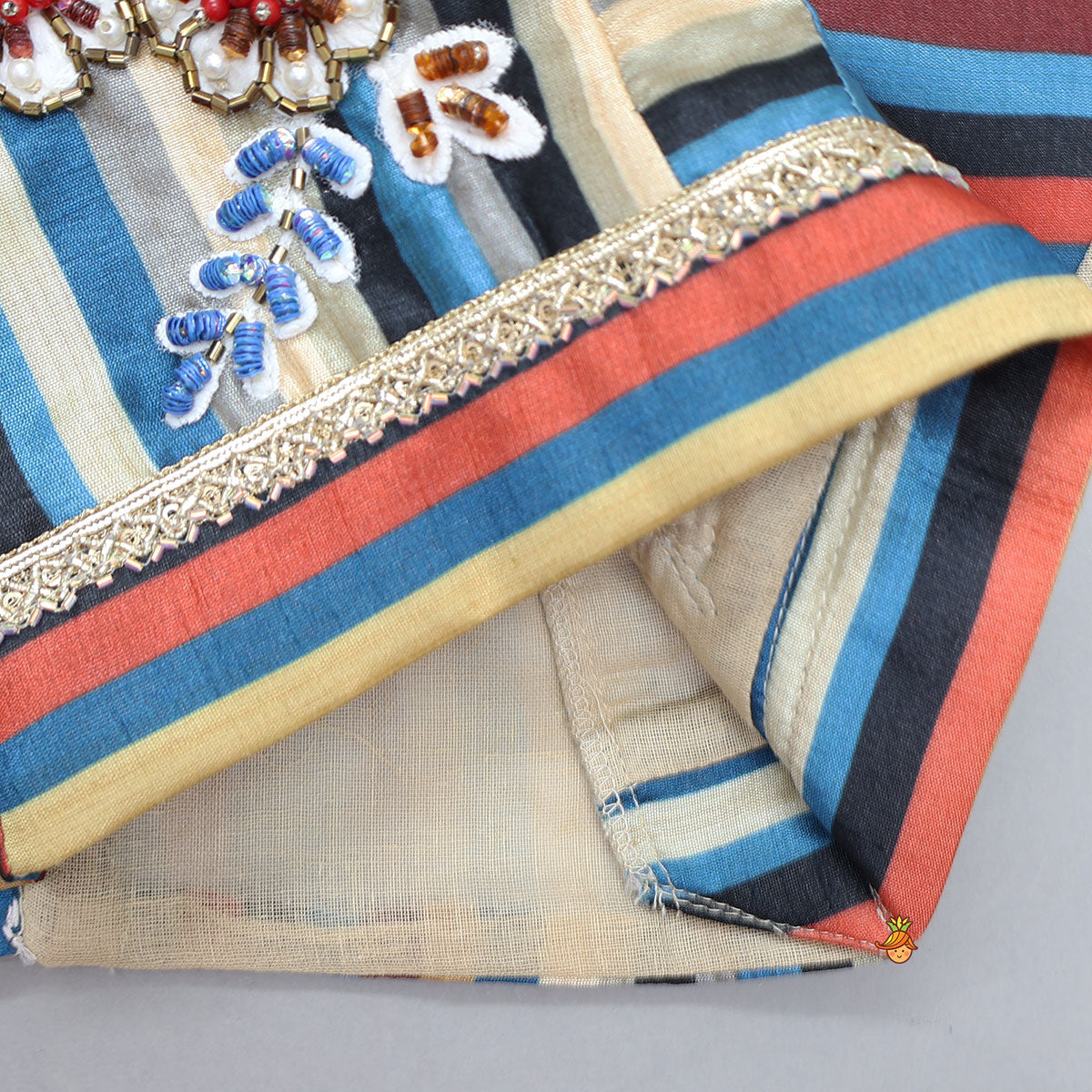 Intricately Embellished Flutter Sleeve Crop Top And Lehenga With Dupatta