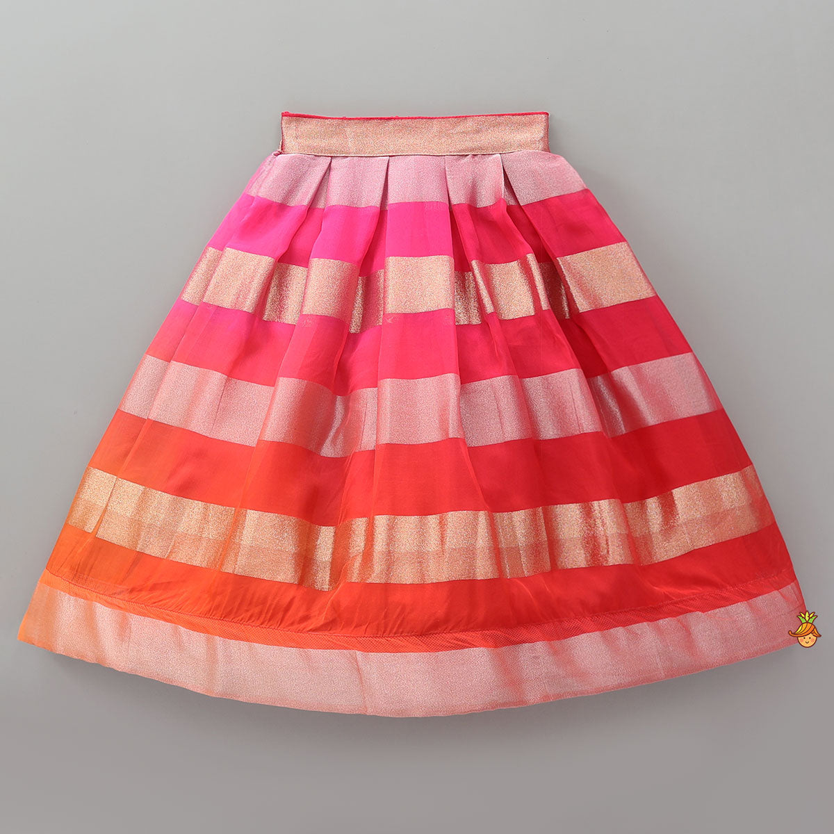 Floral Applique And Shimmery Striped Crop Top With Lehenga