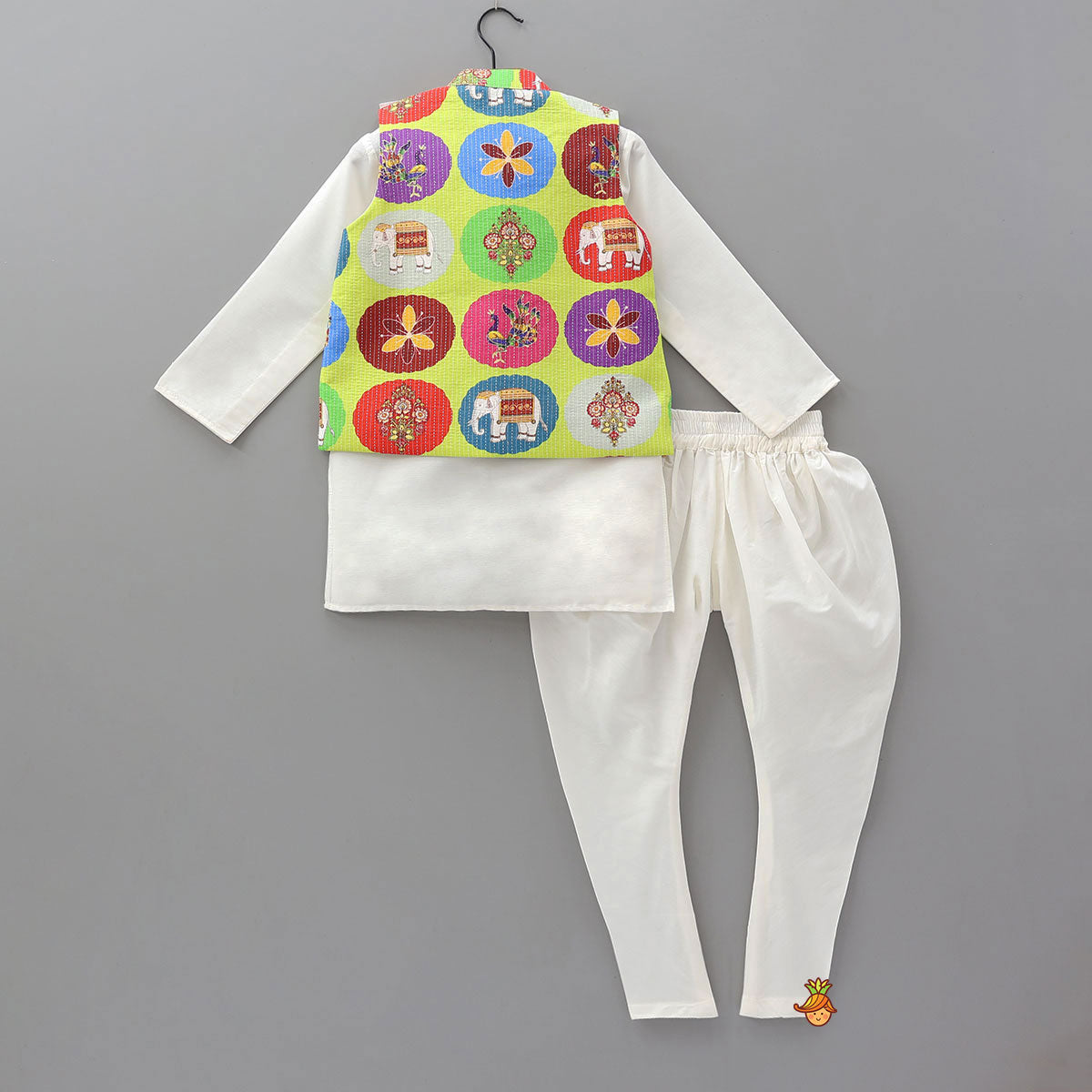Kurta With Ethnic Printed Thread Work Jacket And Churidar