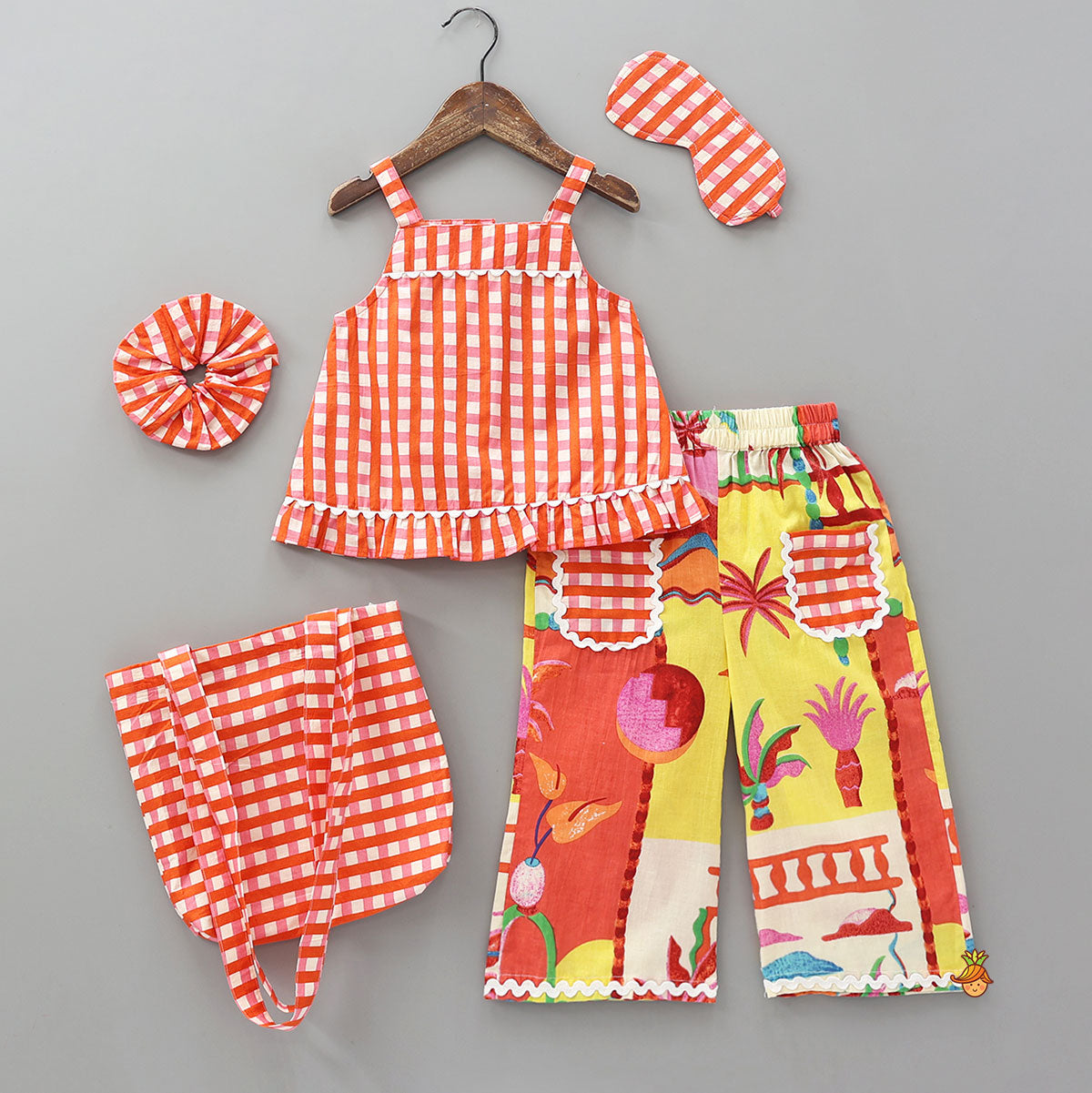 Tropical Sleepwear Set With Eye Mask Tote Bag And Scrunchie