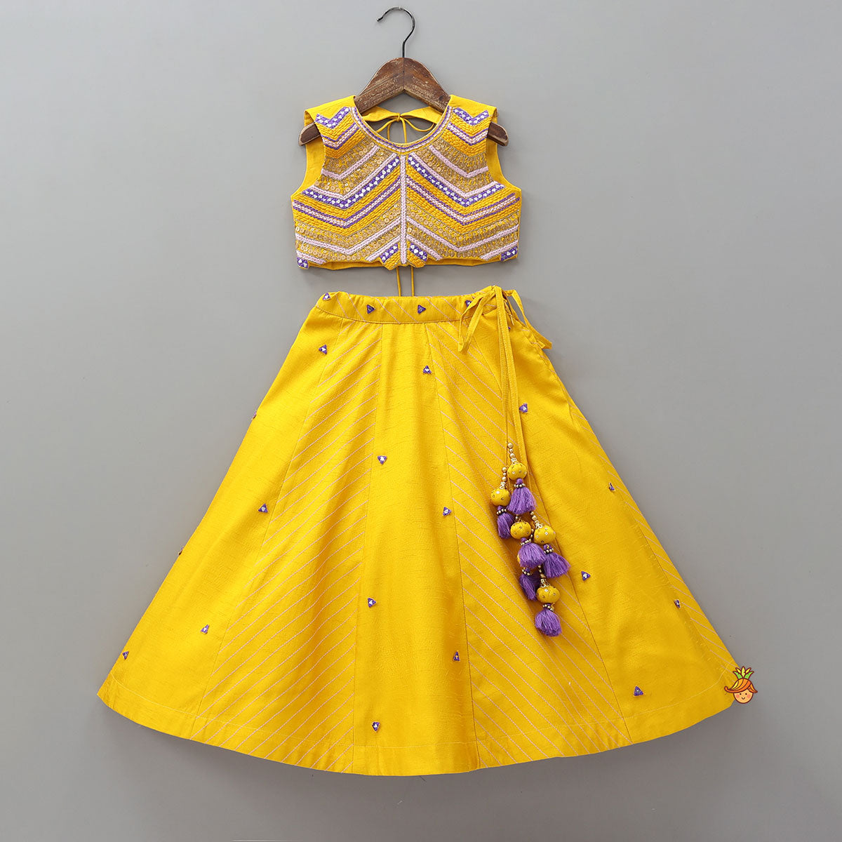 Sequins And Thread Embroidered Crop Top With Lehenga