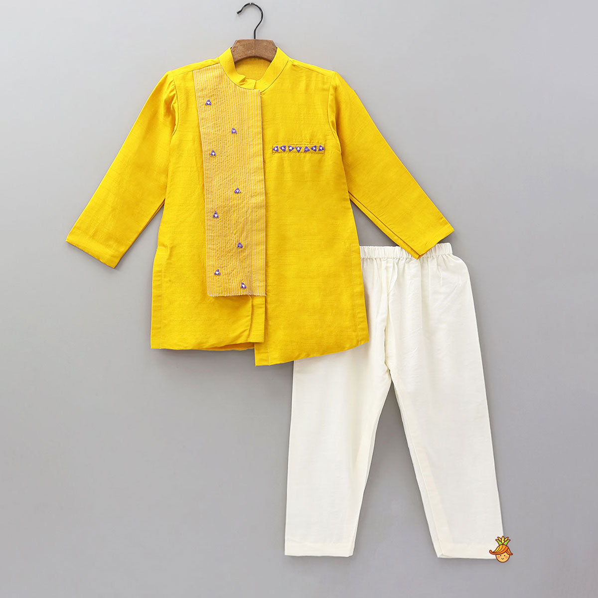 Faux Mirror Work Asymmetric Kurta And Pyjama
