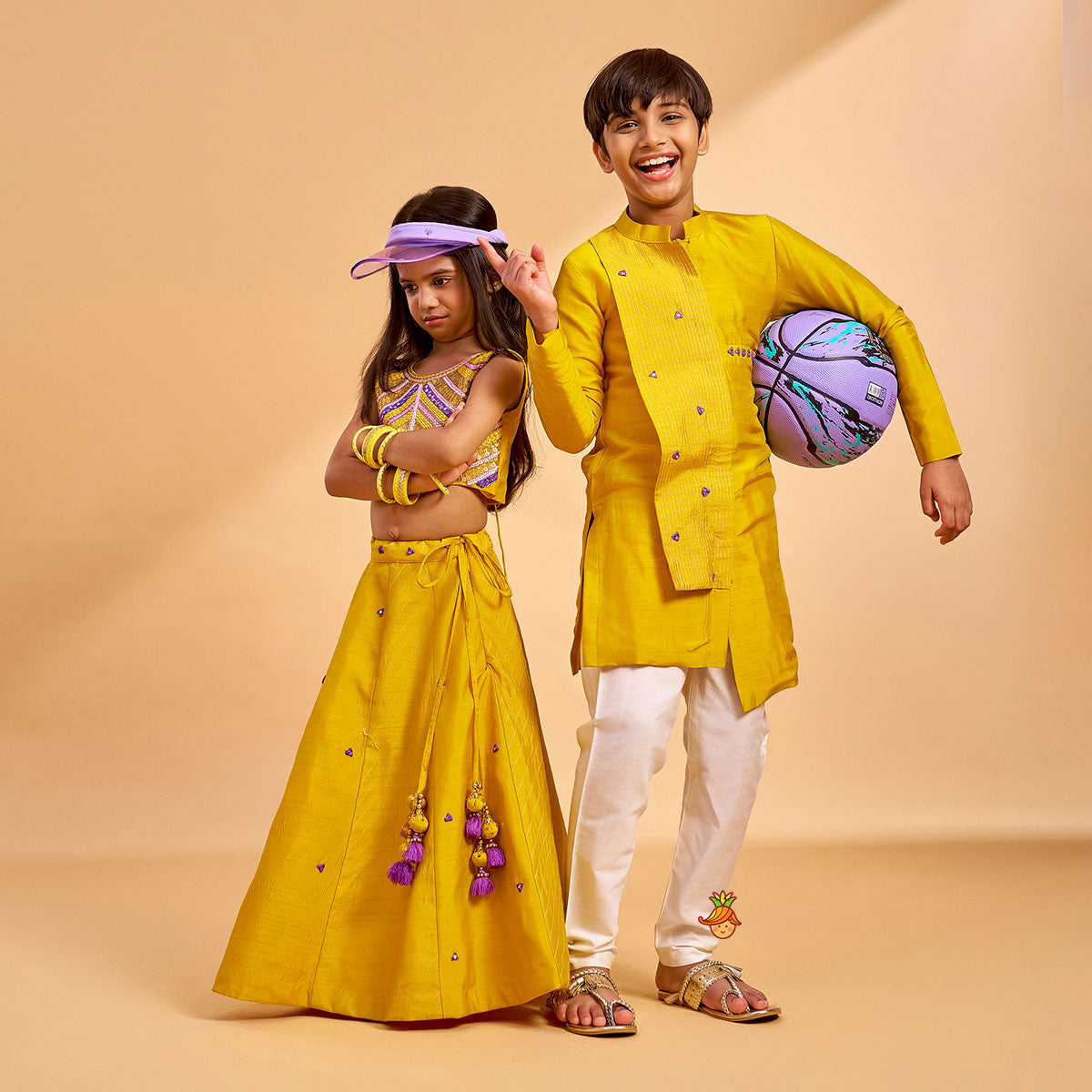Faux Mirror Work Asymmetric Kurta And Pyjama twinning model image 1
