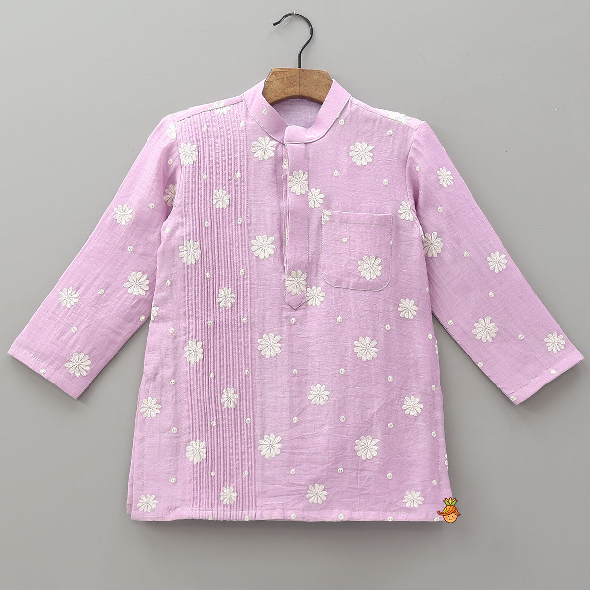 Pin Tuck Floral Kurta And Pyjama
