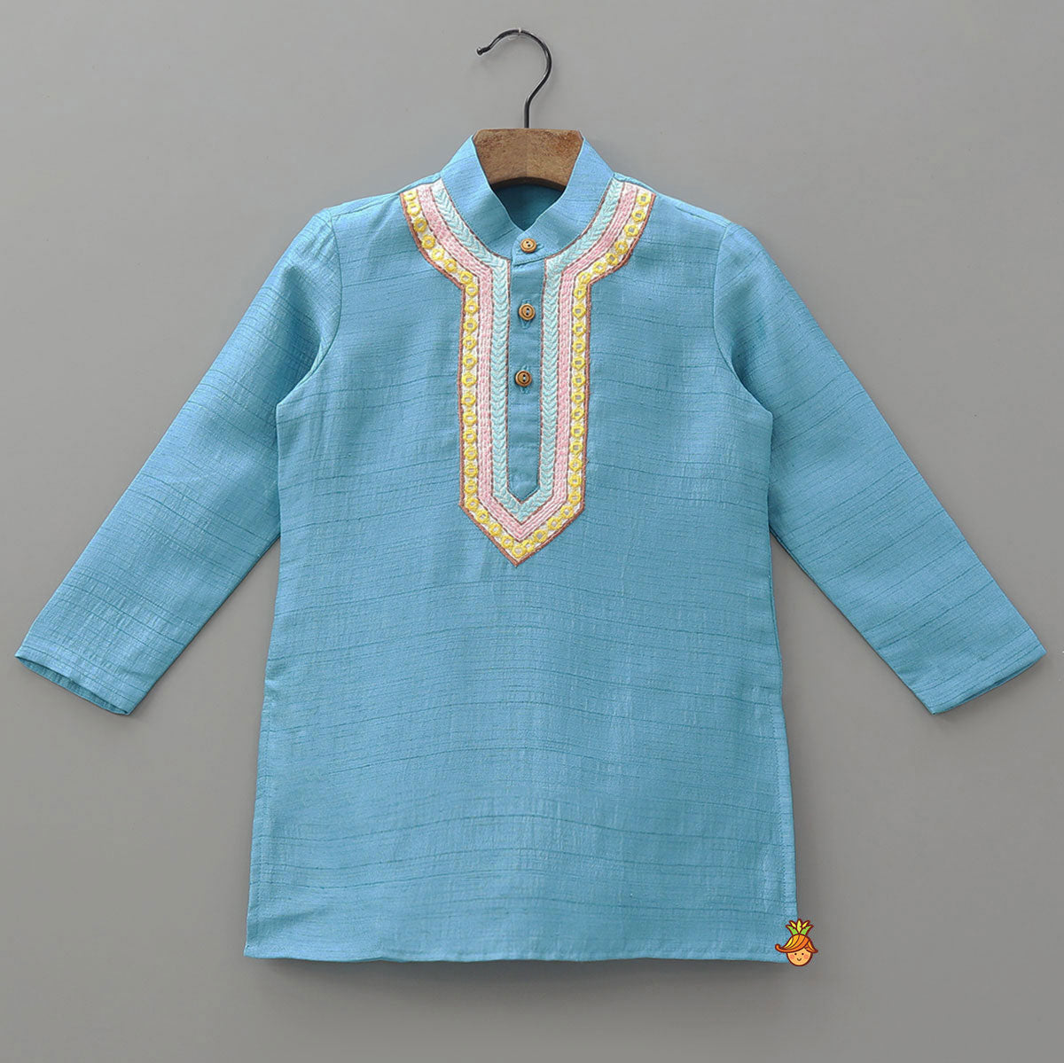 Thread Embroidered Faux Mirror Work Ethnic Kurta With Pyjama