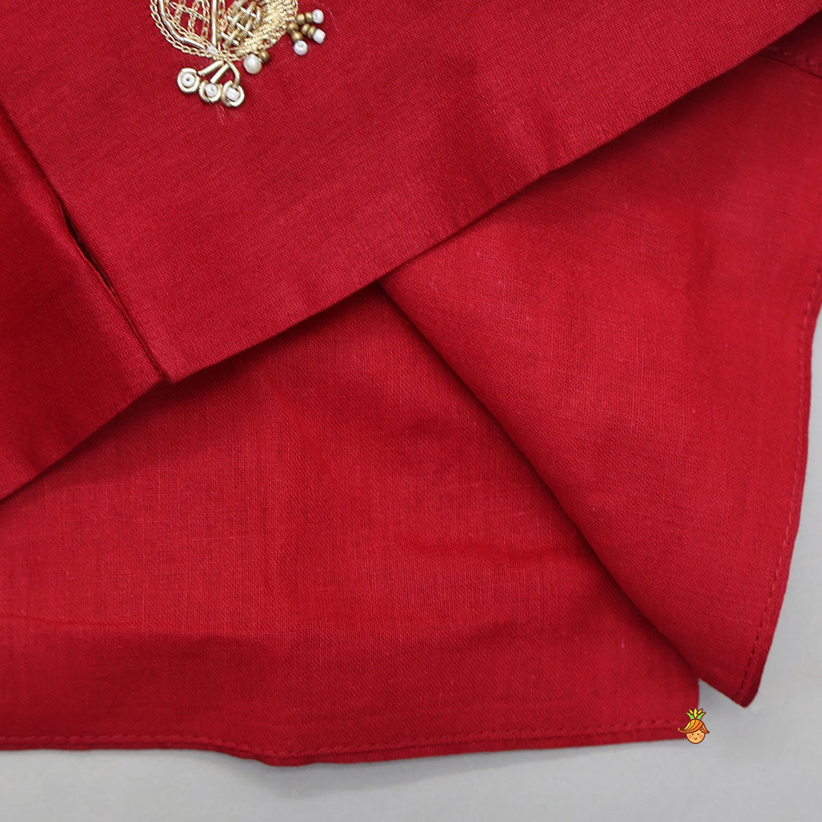 Pin Tuck Front Placket Kurta With Hand Embroidered Jacket And Pleated Dhoti